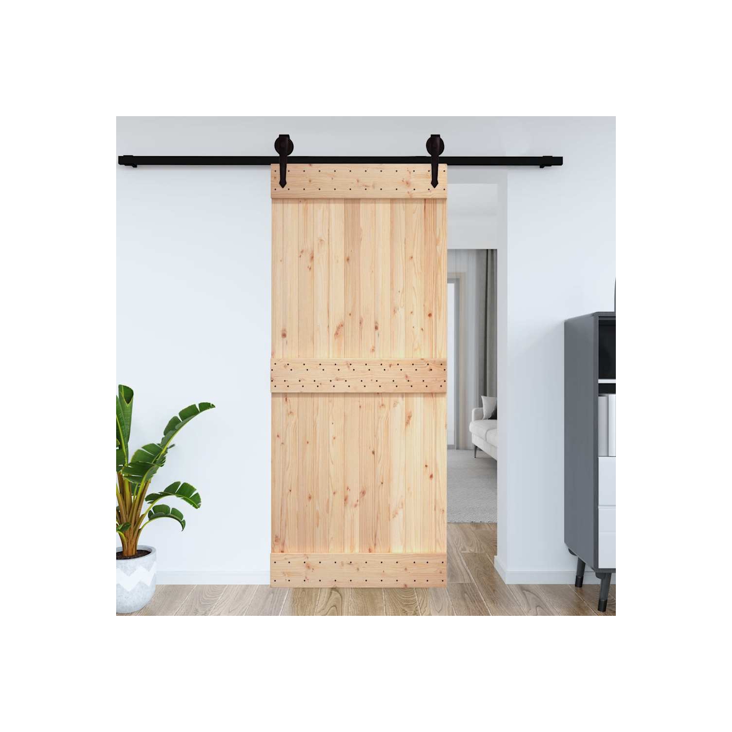 VidaXL – Porte de grange coulissante NARVIK de 27 x 6&nbsp;po en pin massif, brun naturel, sans trousse de quincaillerie