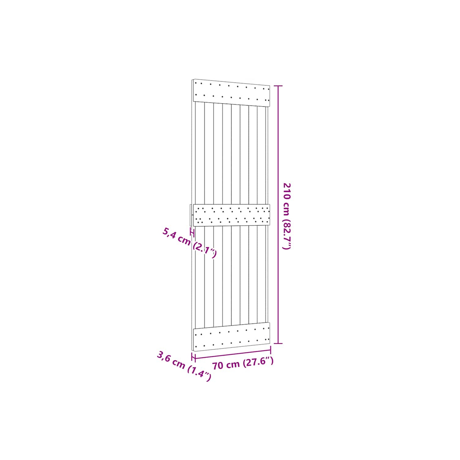 VidaXL – Porte de grange coulissante NARVIK de 27 x 6&nbsp;po en pin massif, brun naturel, sans trousse de quincaillerie