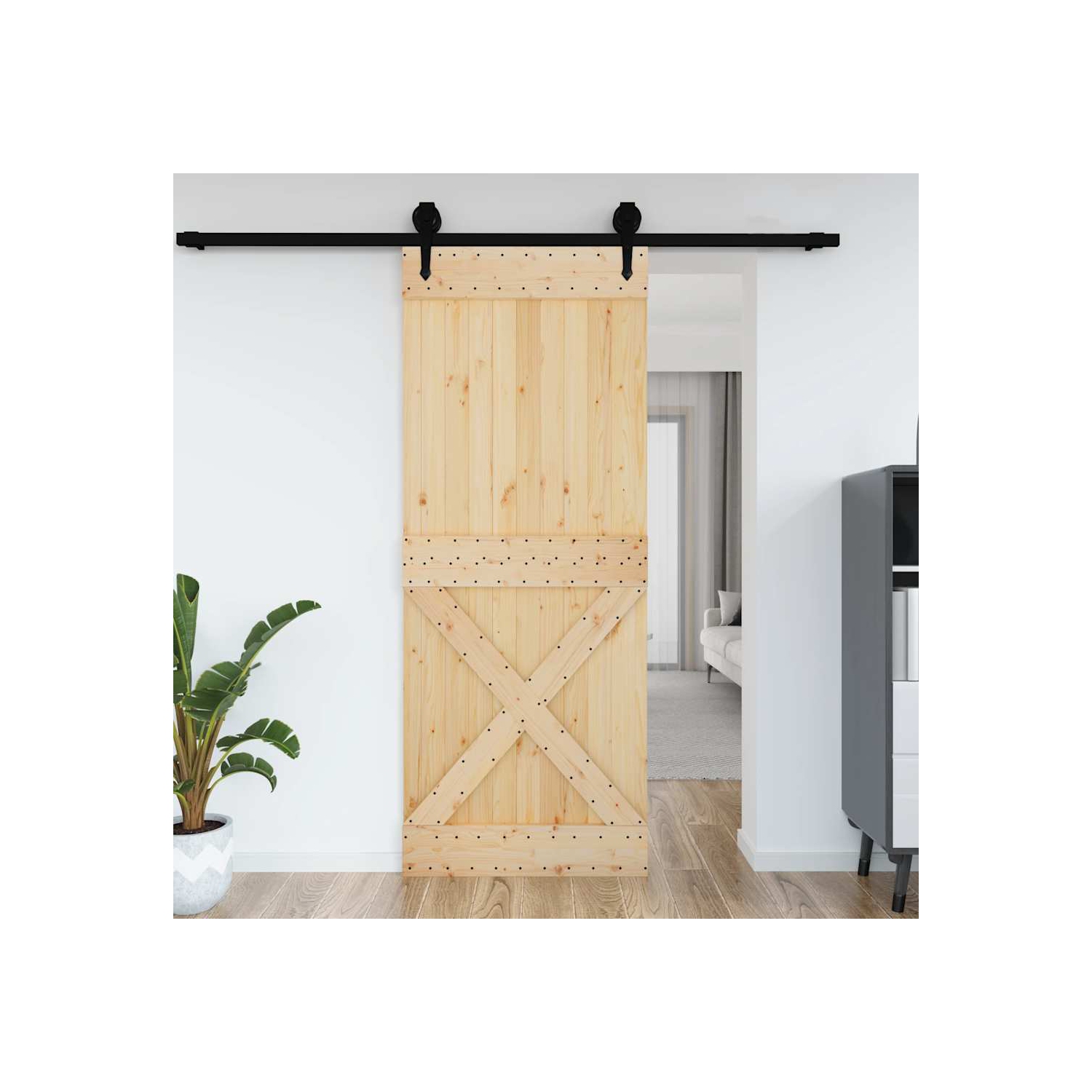 vidaXL NARVIK 35.4"x82.7" Solid Pine Wood Sliding Barn Door, Natural Brown, No Hardware Kits