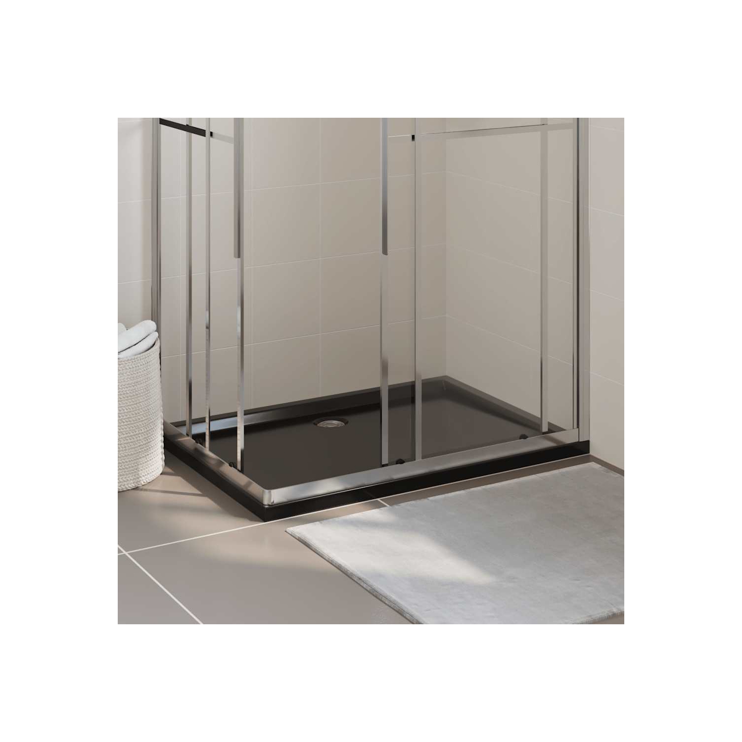 vidaXL Shower Base Tray, Non-slip Bathroom Shower Pan, Reinforced ABS, 31.5x47.2 Inches, Black