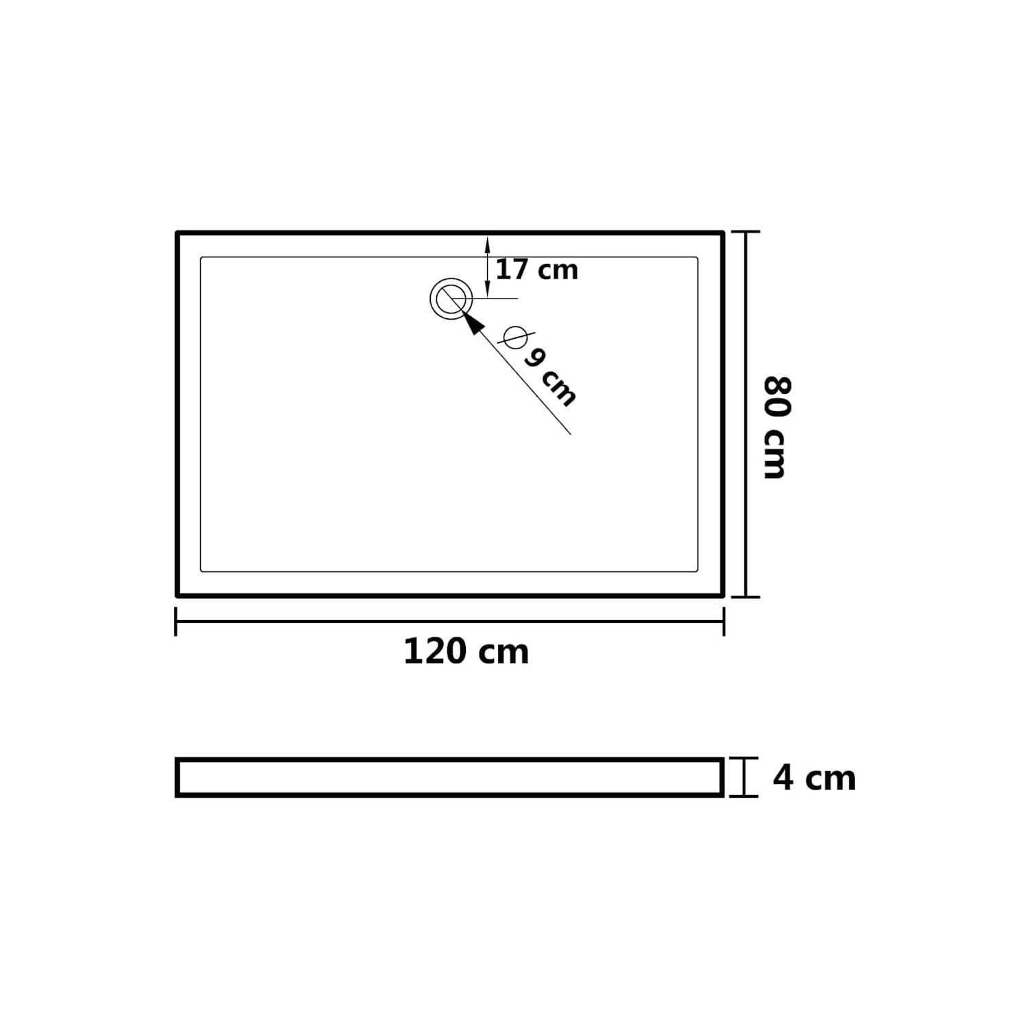 vidaXL Shower Base Tray, Non-slip Bathroom Shower Pan, Reinforced ABS, 31.5x47.2 Inches, Black