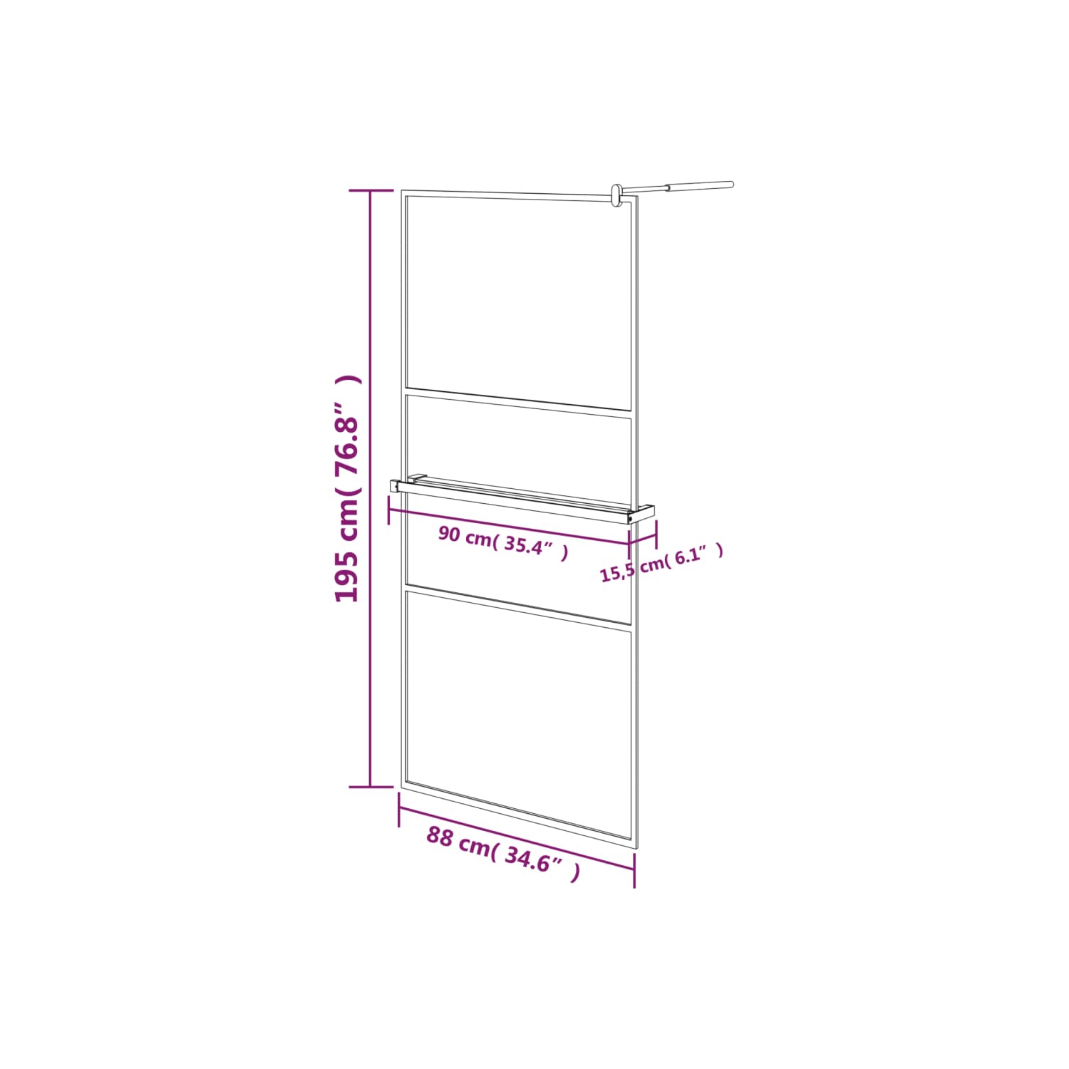 vidaXL Walk-in Shower Wall with Shelf Black 90x195 cm ESG Glass&Aluminium