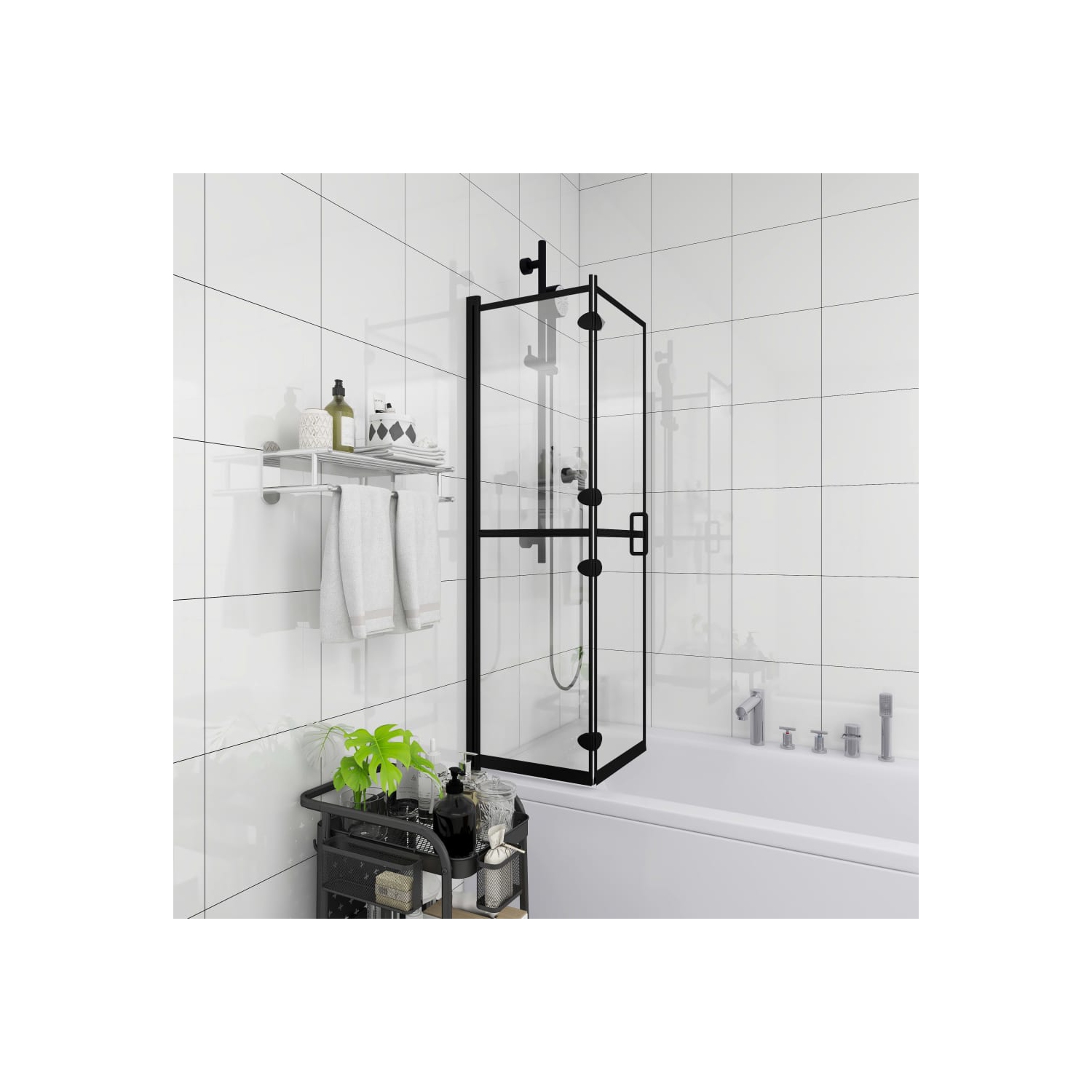 vidaXL Folding Shower Enclosure ESG 80x140 cm Black