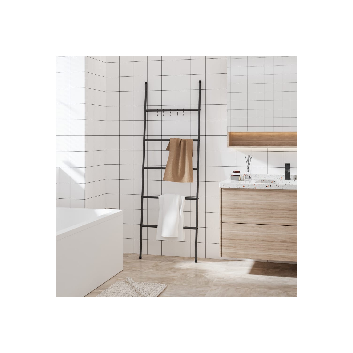 vidaXL Towel Rack Ladder with 5 Tiers Black 58x175 cm Iron