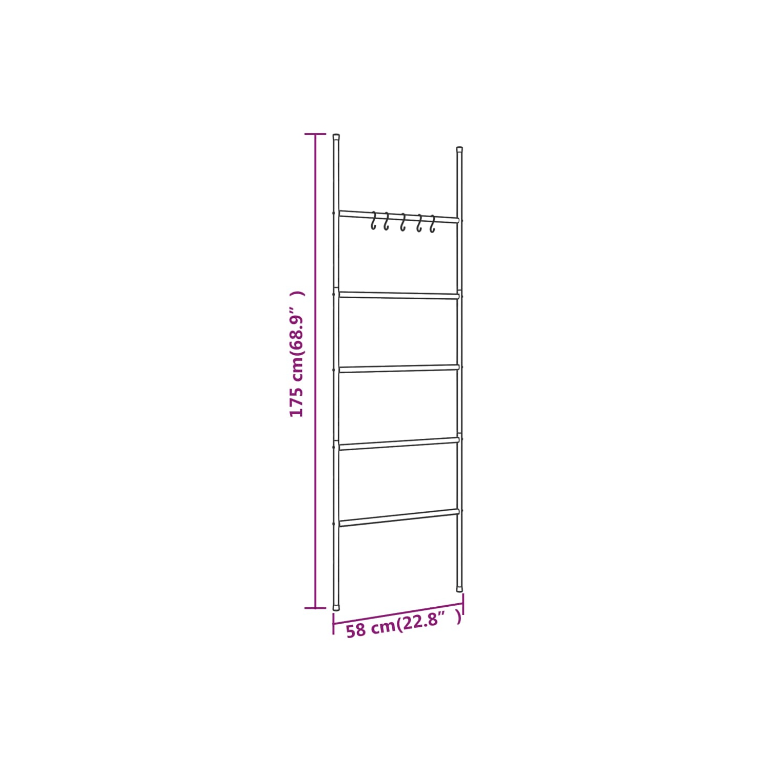 vidaXL Towel Rack Ladder with 5 Tiers Black 58x175 cm Iron