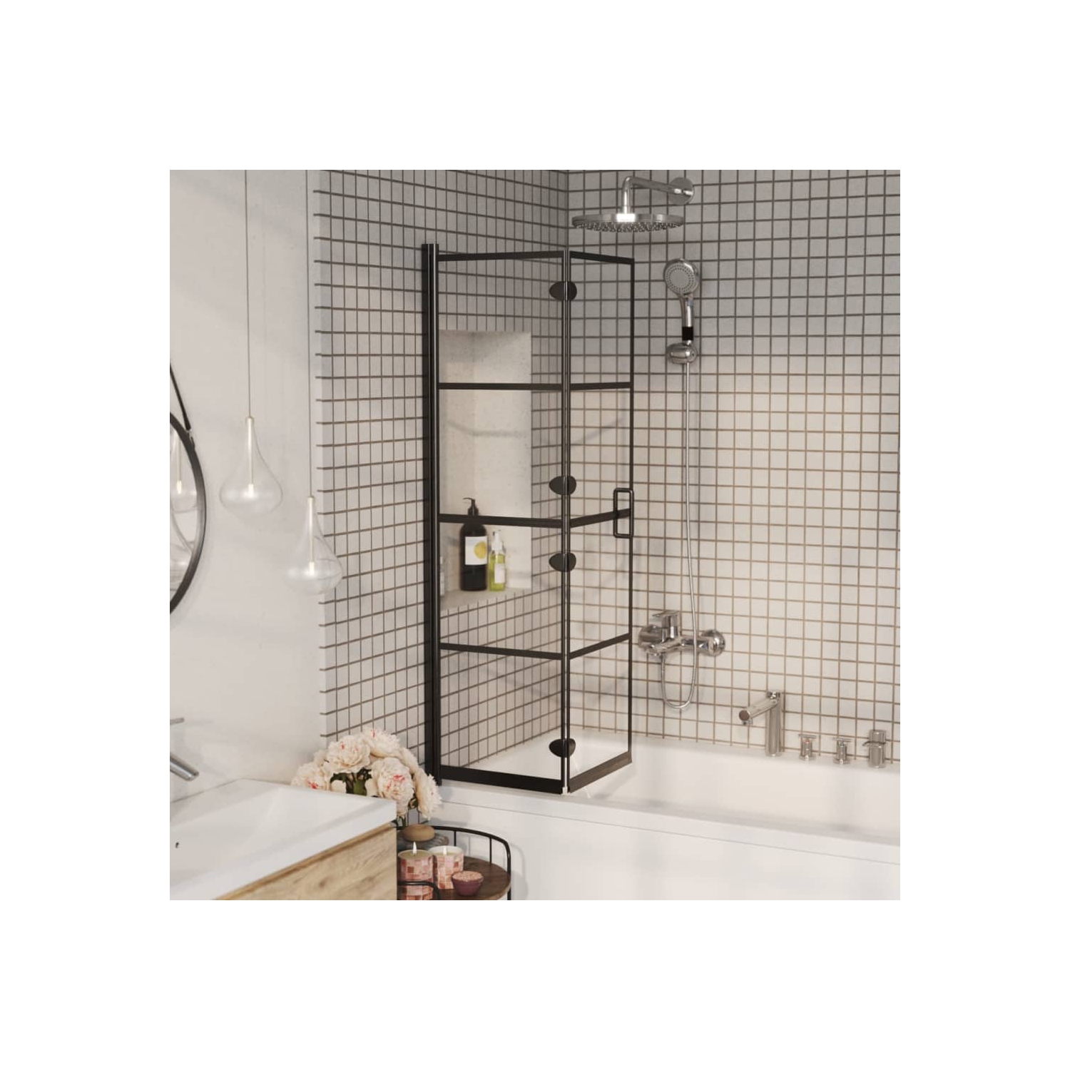 vidaXL Folding Shower Enclosure ESG 80x140 cm Black
