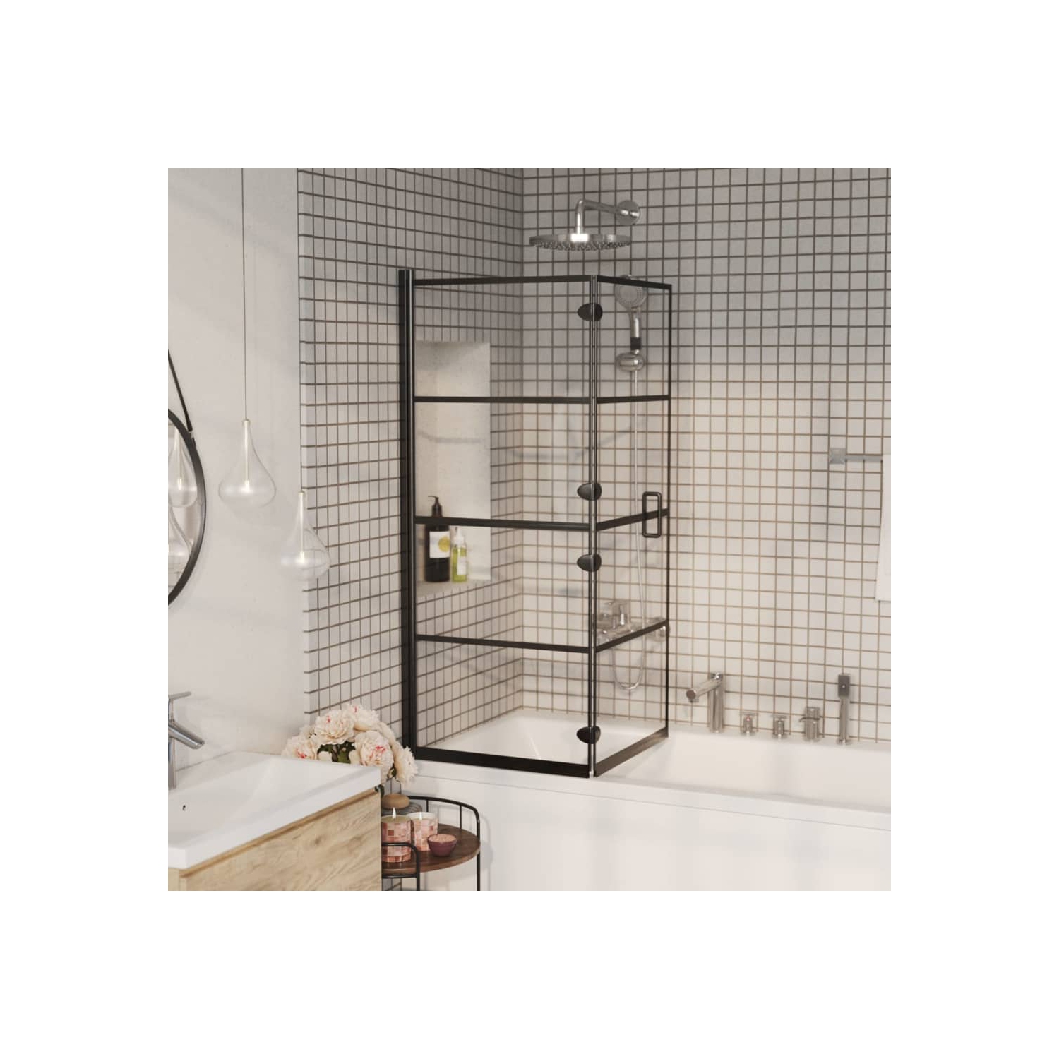 vidaXL Folding Shower Enclosure ESG 120x140 cm Black