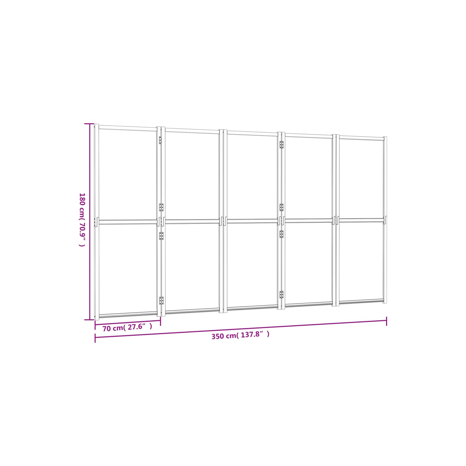 vidaXL 5-Panel Room Divider Cream White 350x180 cm