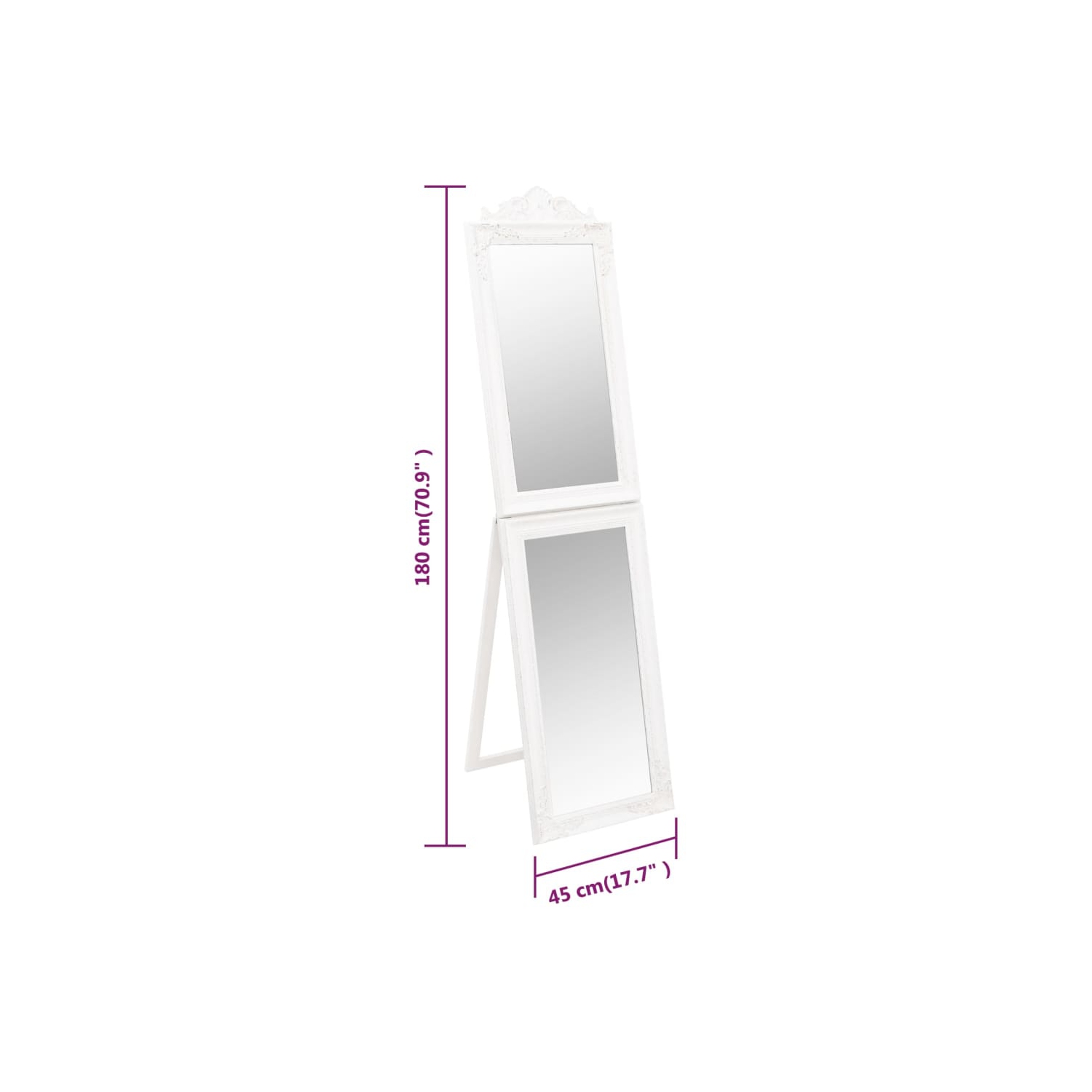 vidaXL Free-Standing Mirror White 45x180 cm