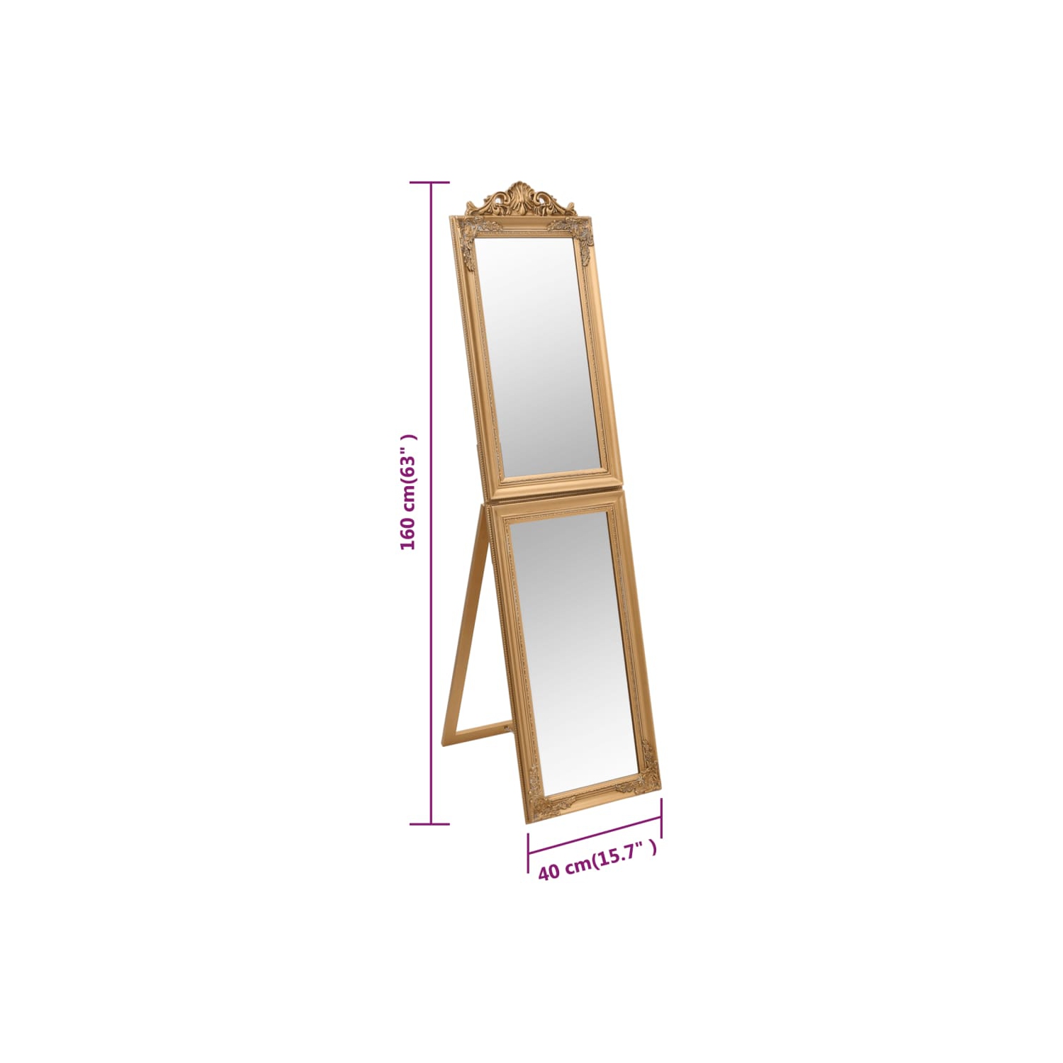 vidaXL Free-Standing Mirror Gold 40x160 cm