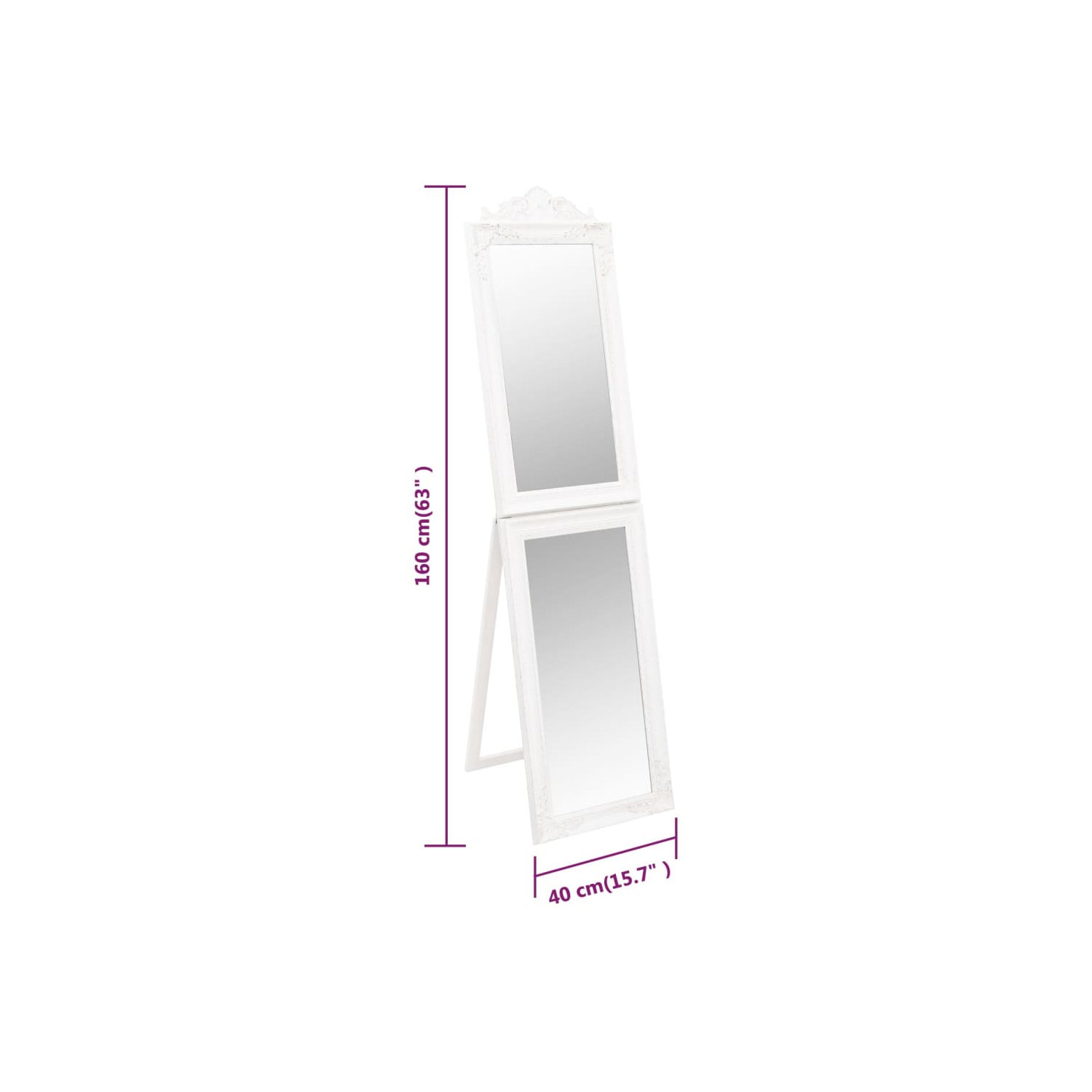 vidaXL Free-Standing Mirror White 40x160 cm