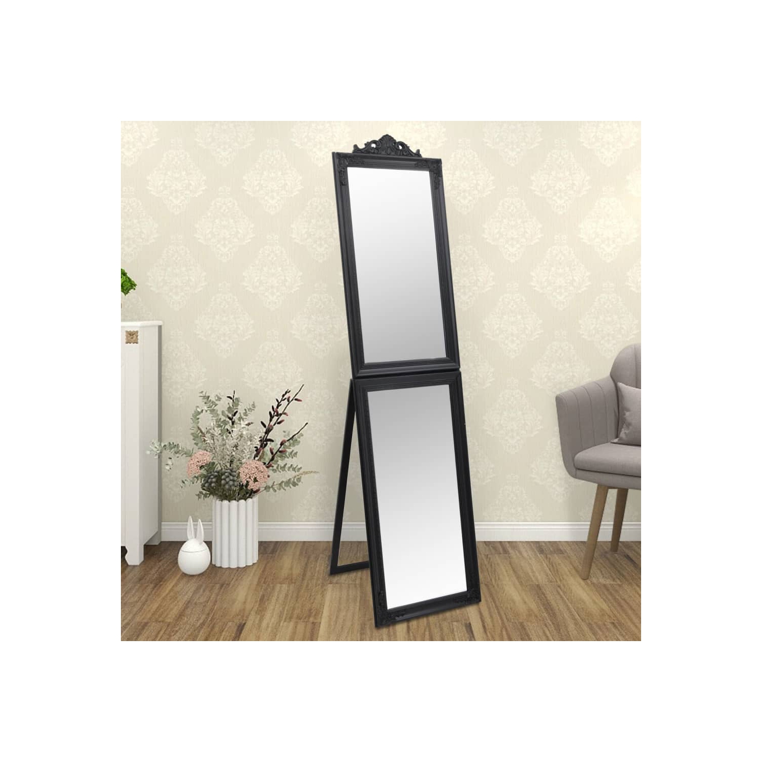 vidaXL Free-Standing Mirror Black 50x200 cm