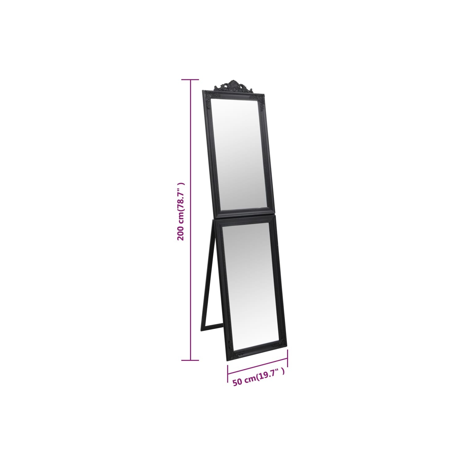 vidaXL Free-Standing Mirror Black 50x200 cm