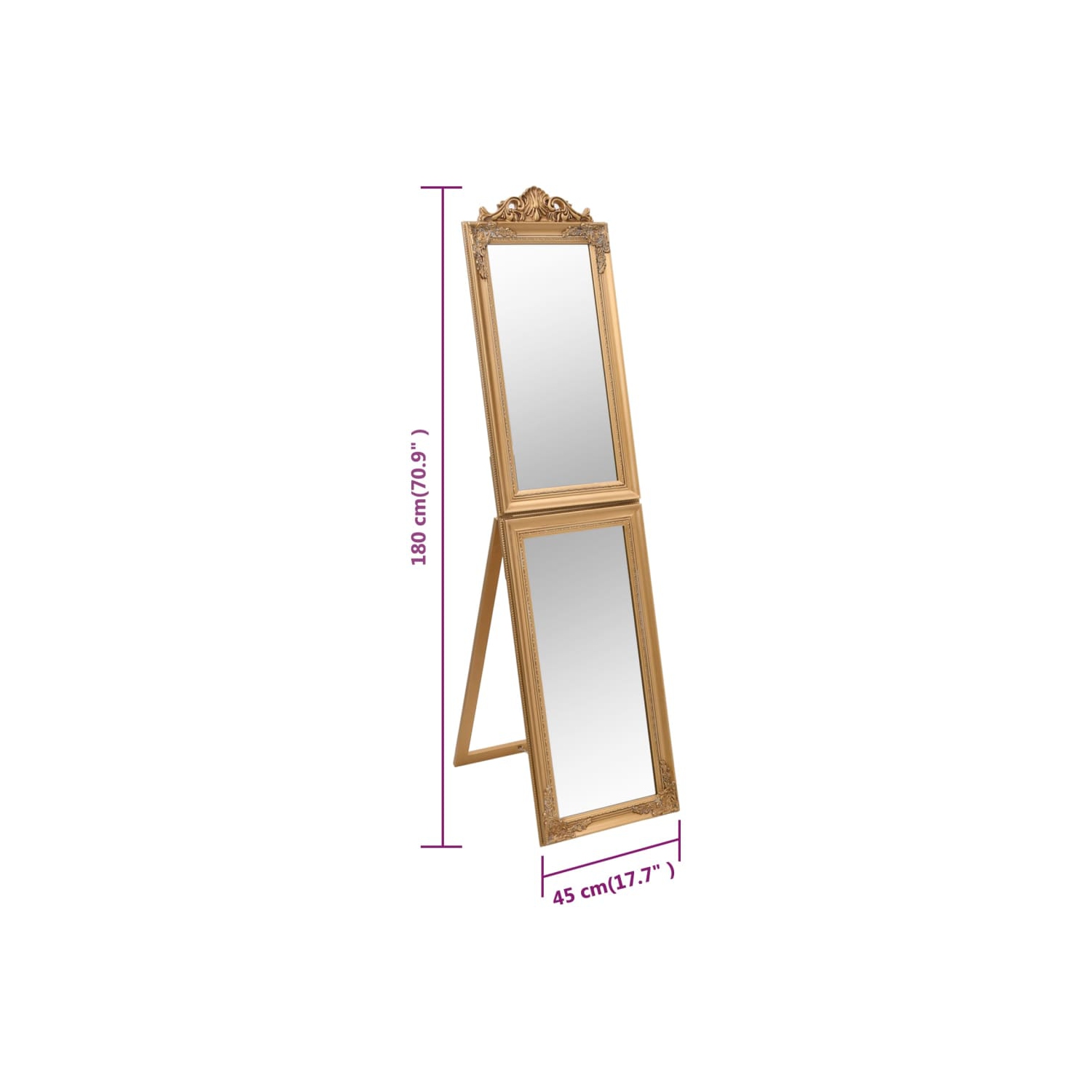 vidaXL Free-Standing Mirror Gold 45x180 cm