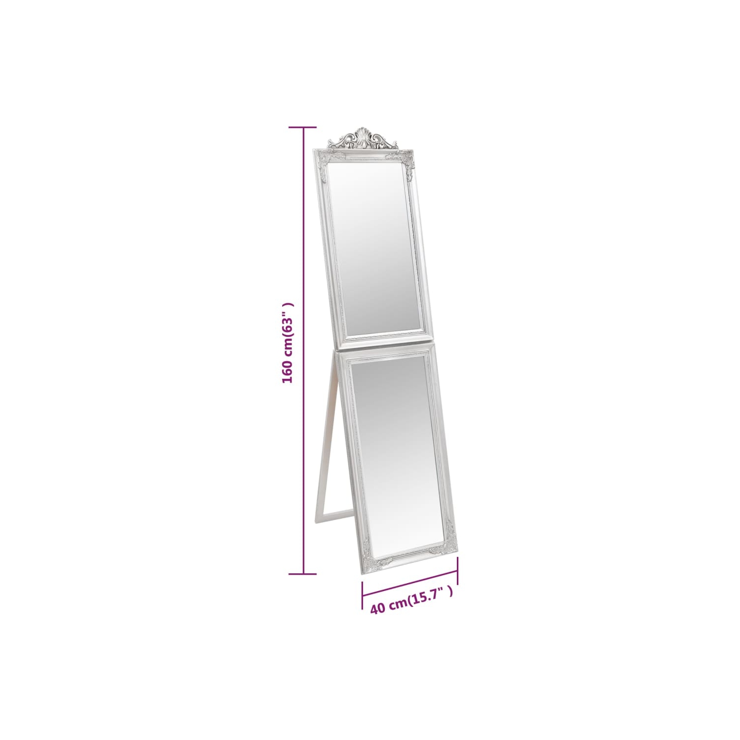 vidaXL Free-Standing Mirror Silver 40x160 cm