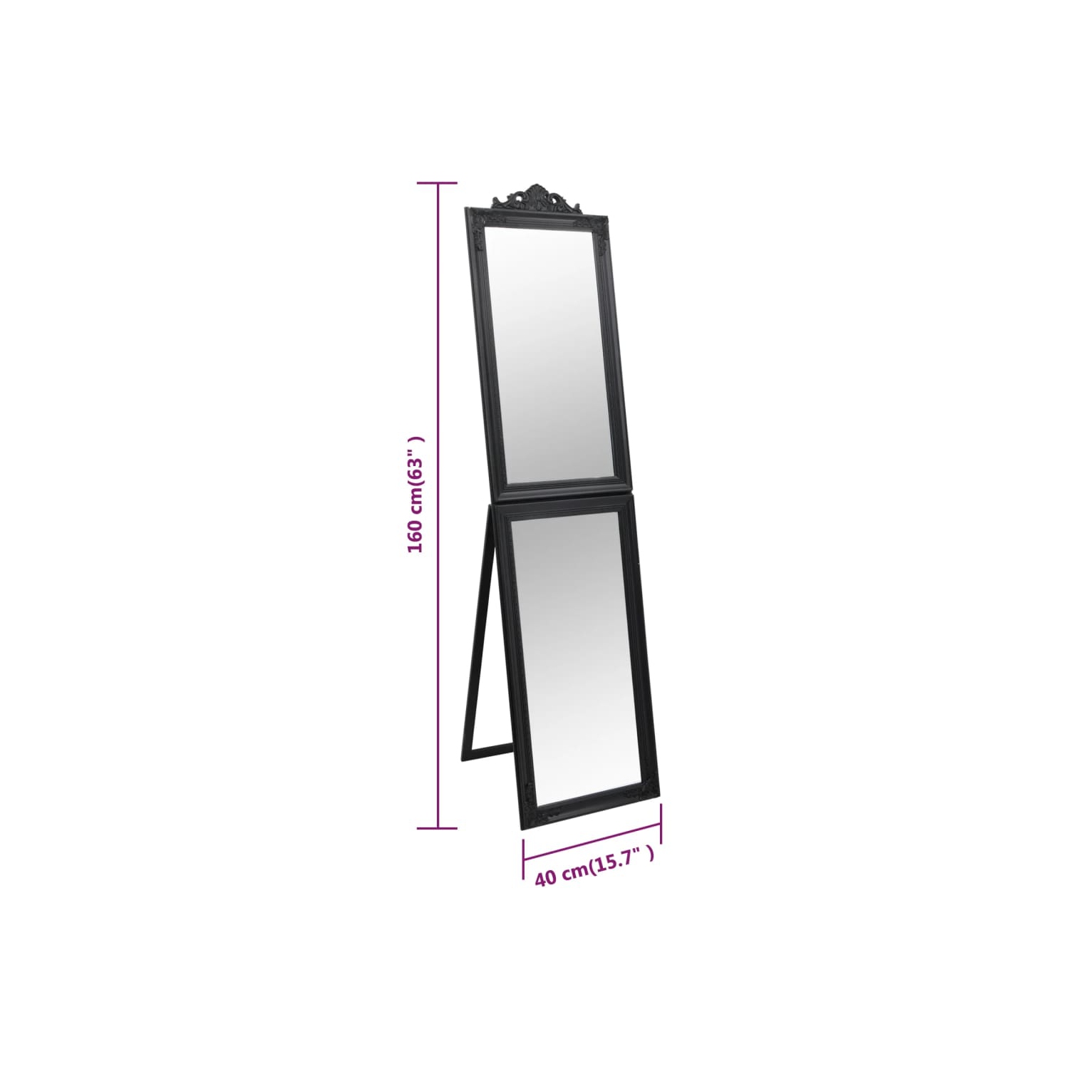 vidaXL Free-Standing Mirror Black 40x160 cm
