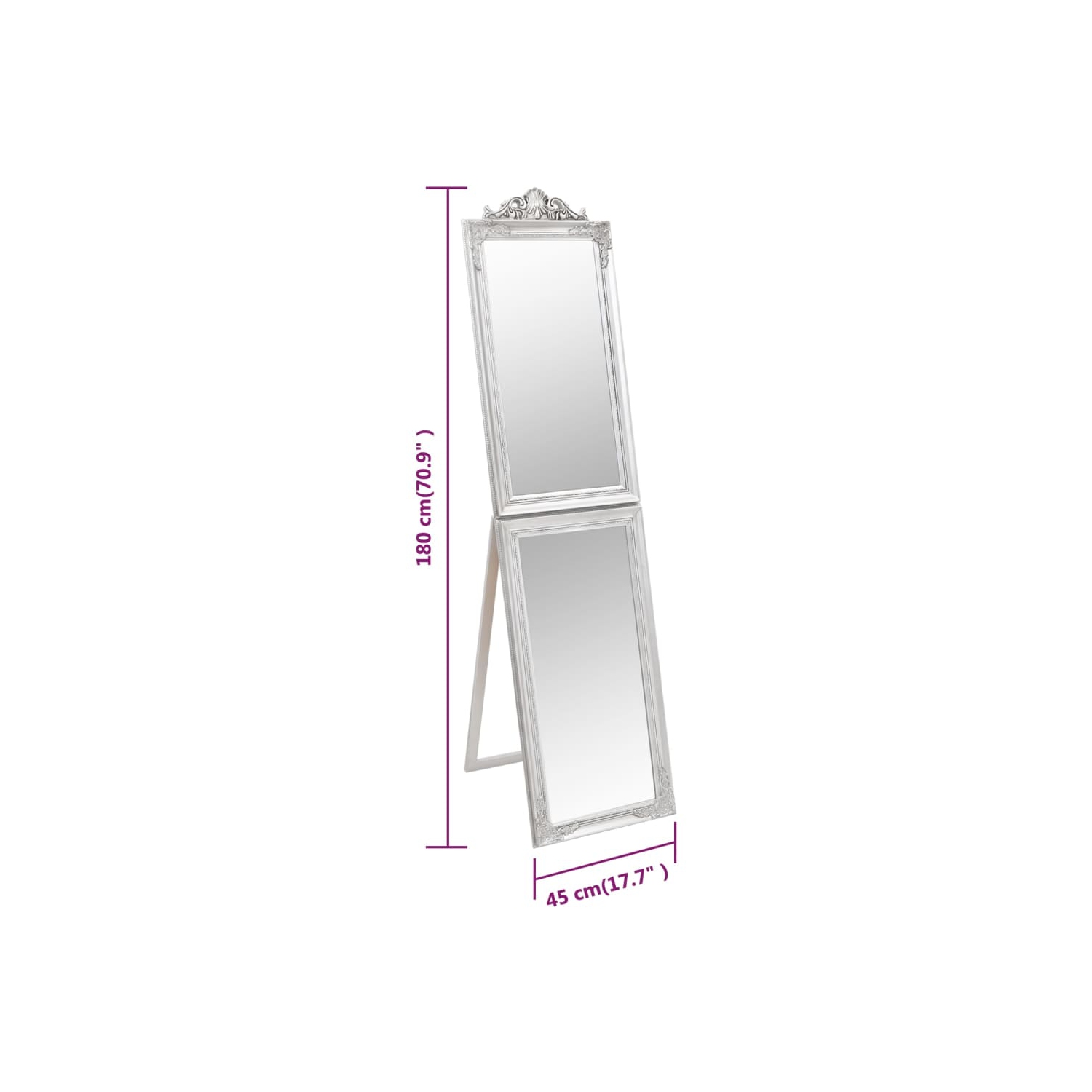 vidaXL Free-Standing Mirror Silver 45x180 cm