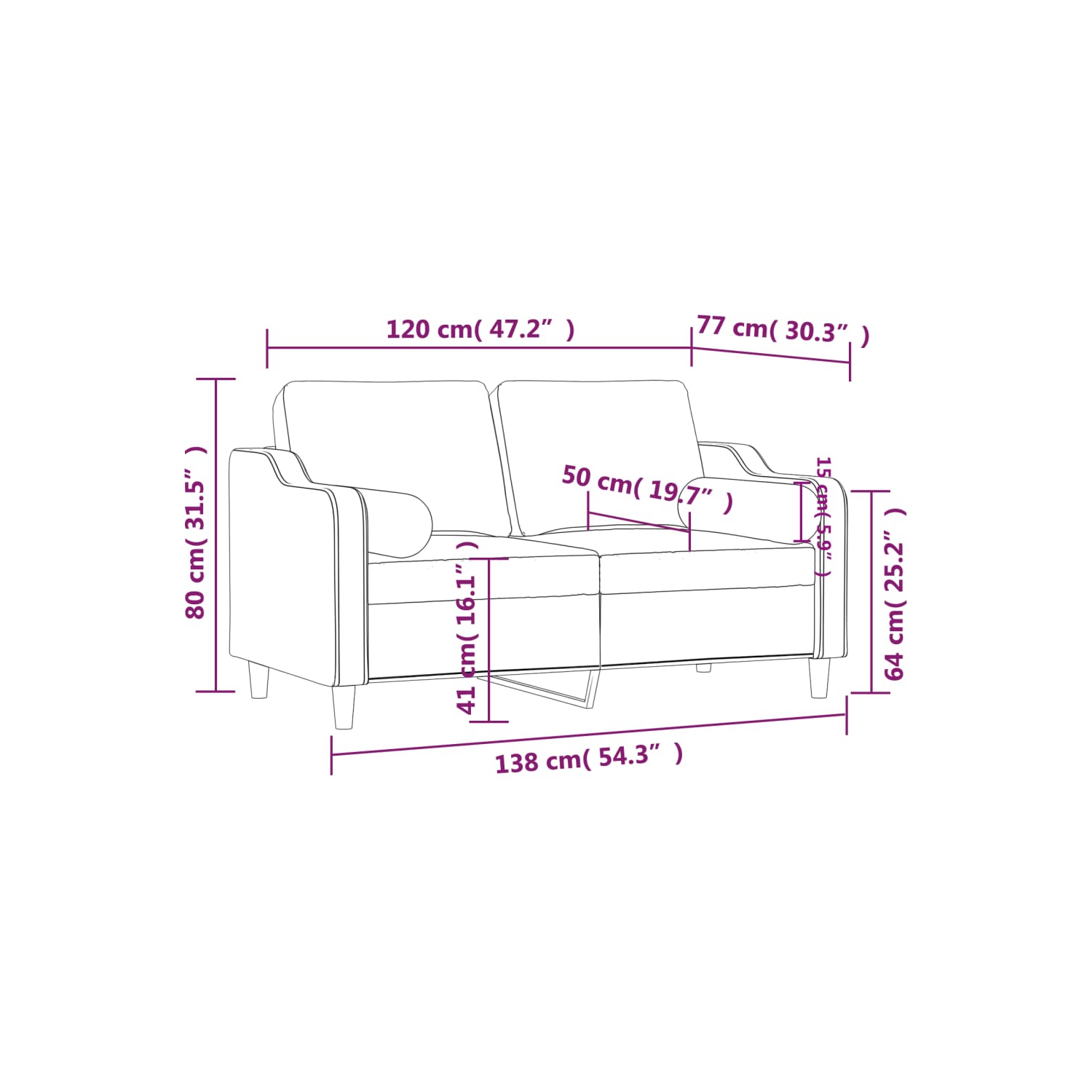 vidaXL 2-Seater Sofa with Throw Pillows Dark Grey 120 cm Fabric