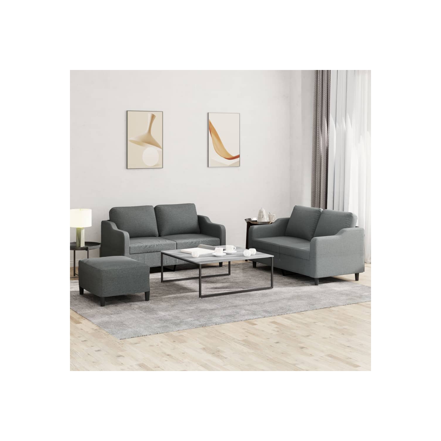 vidaXL 3 Piece Sofa Set with Cushions Dark Grey Fabric