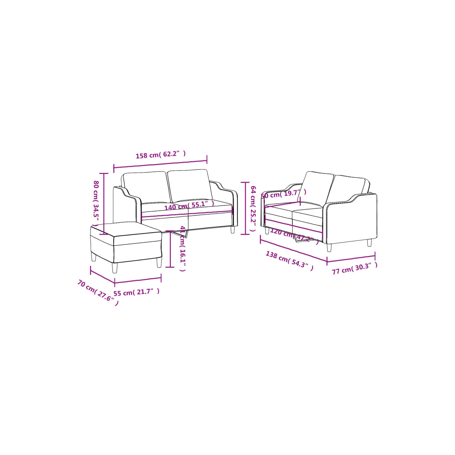 vidaXL 3 Piece Sofa Set with Cushions Dark Grey Fabric