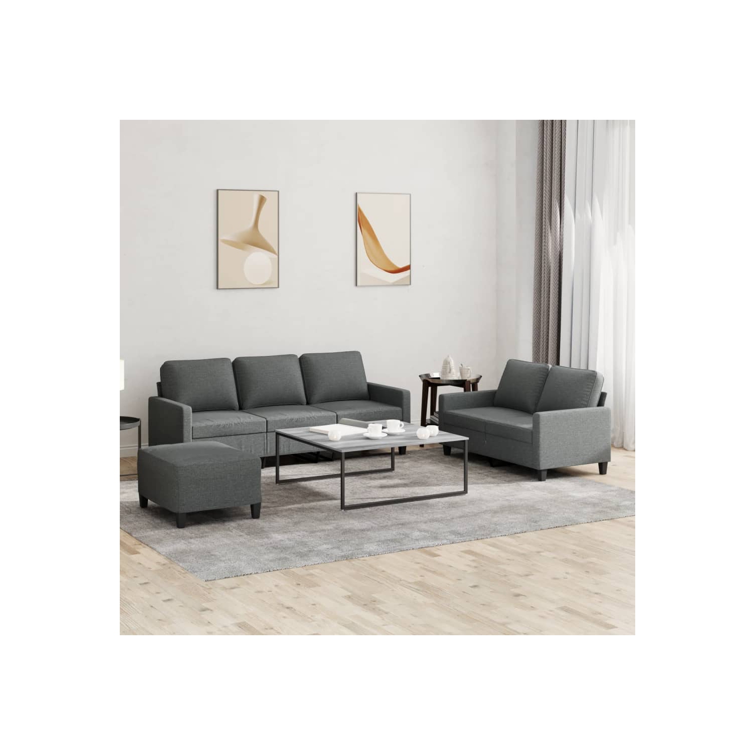 vidaXL 3 Piece Sofa Set with Cushions Dark Grey Fabric
