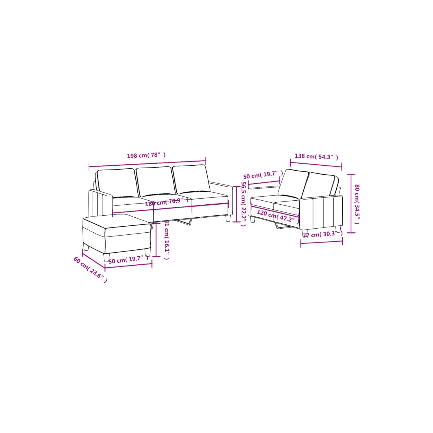 vidaXL 3 Piece Sofa Set with Cushions Dark Grey Fabric