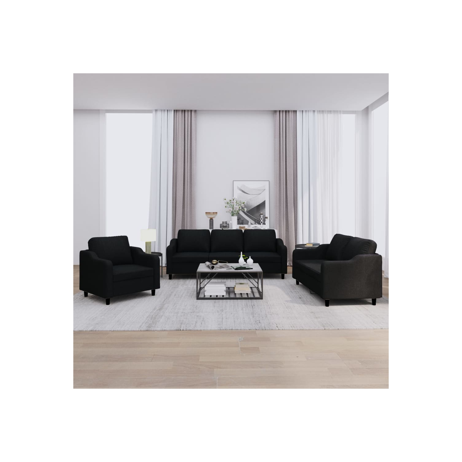 vidaXL 3 Piece Sofa Set with Cushions Black Fabric