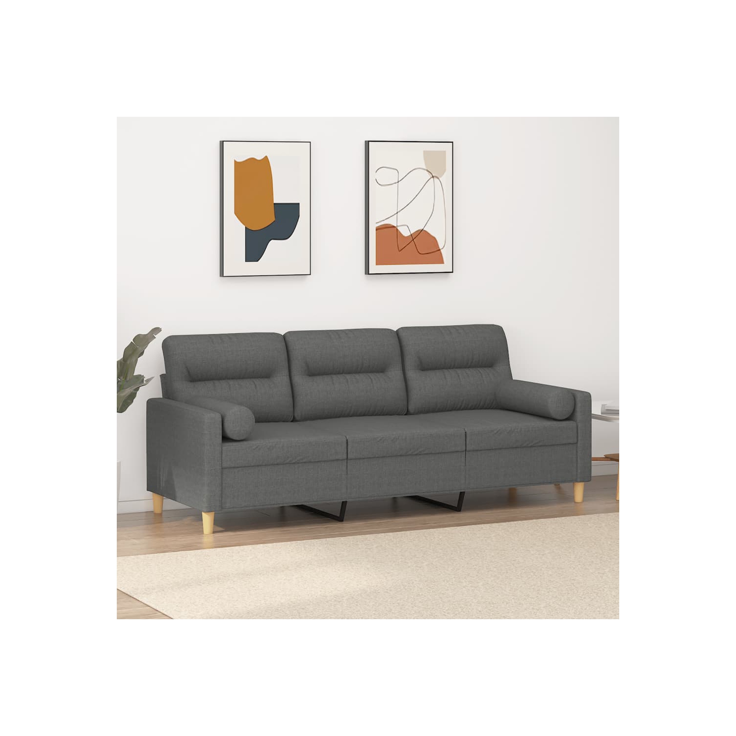 vidaXL 3-Seater Sofa with Throw Pillows Dark Grey 180 cm Fabric