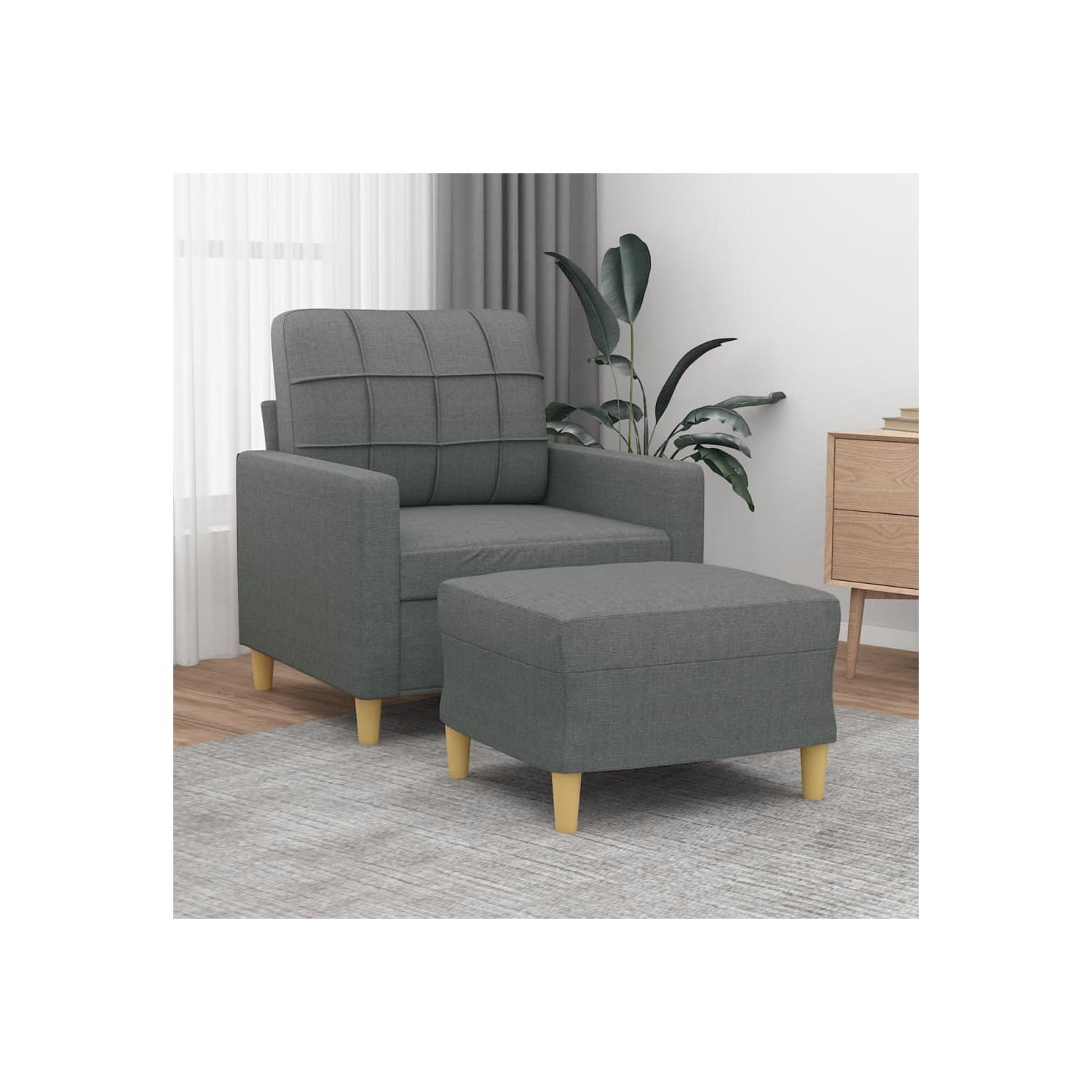 vidaXL Sofa Chair with Footstool Dark Grey 60 cm Fabric