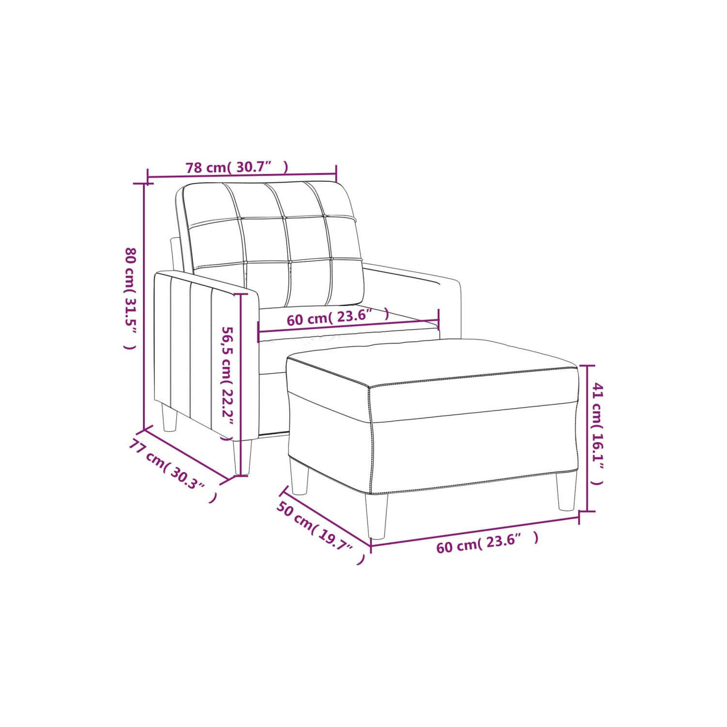 vidaXL Sofa Chair with Footstool Dark Grey 60 cm Fabric
