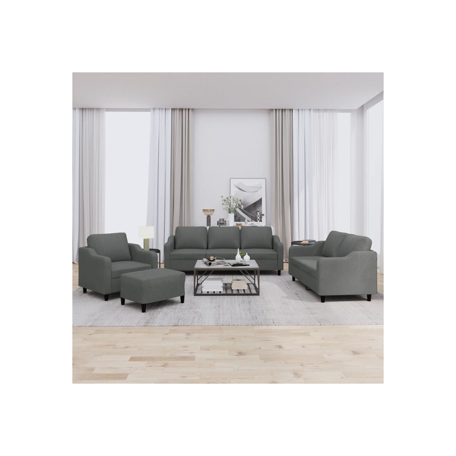 vidaXL 4 Piece Sofa Set with Cushions Dark Grey Fabric