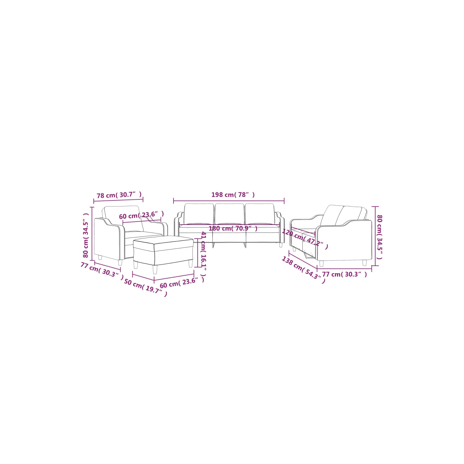 vidaXL 4 Piece Sofa Set with Cushions Dark Grey Fabric