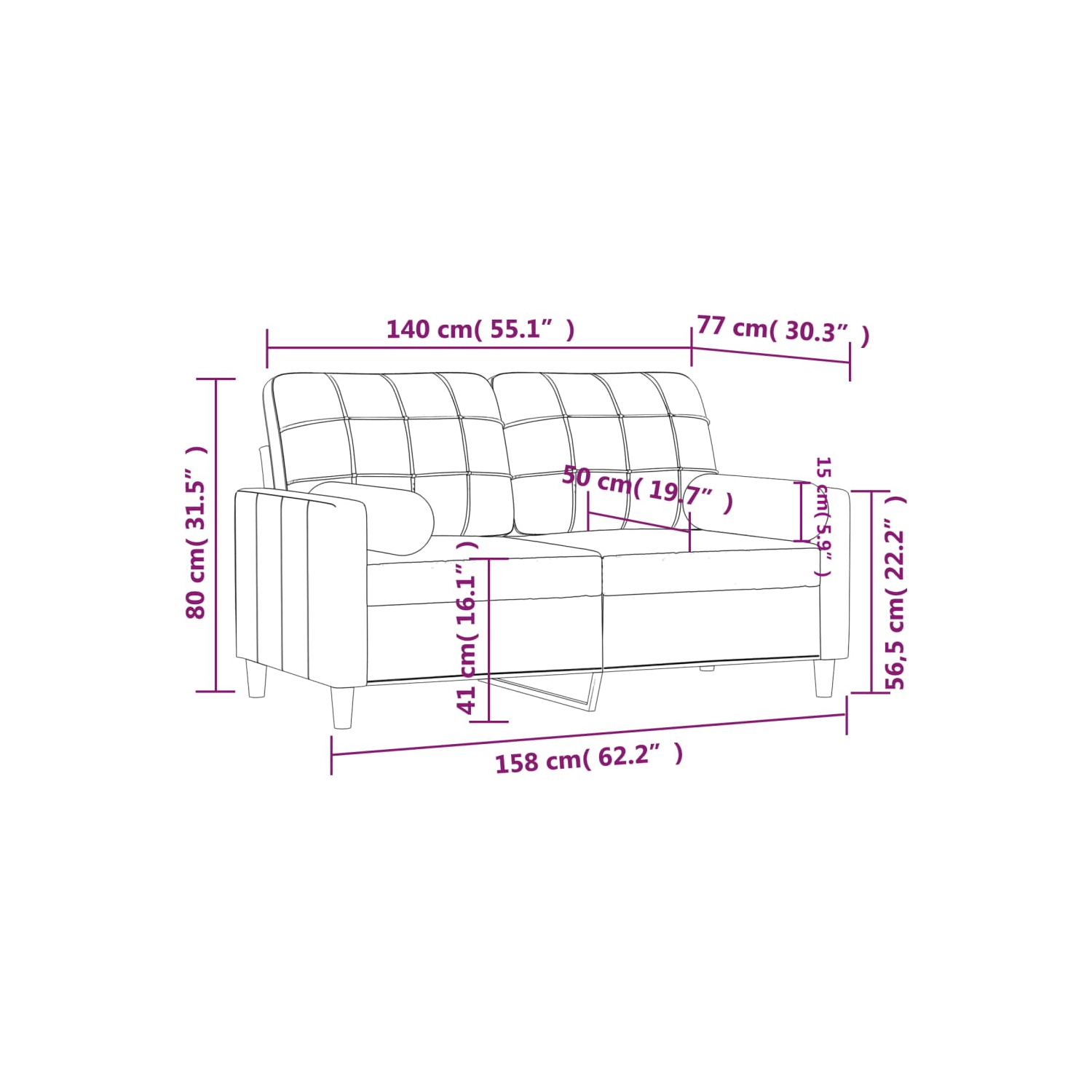 vidaXL 2-Seater Sofa with Throw Pillows Light Grey 140 cm Fabric