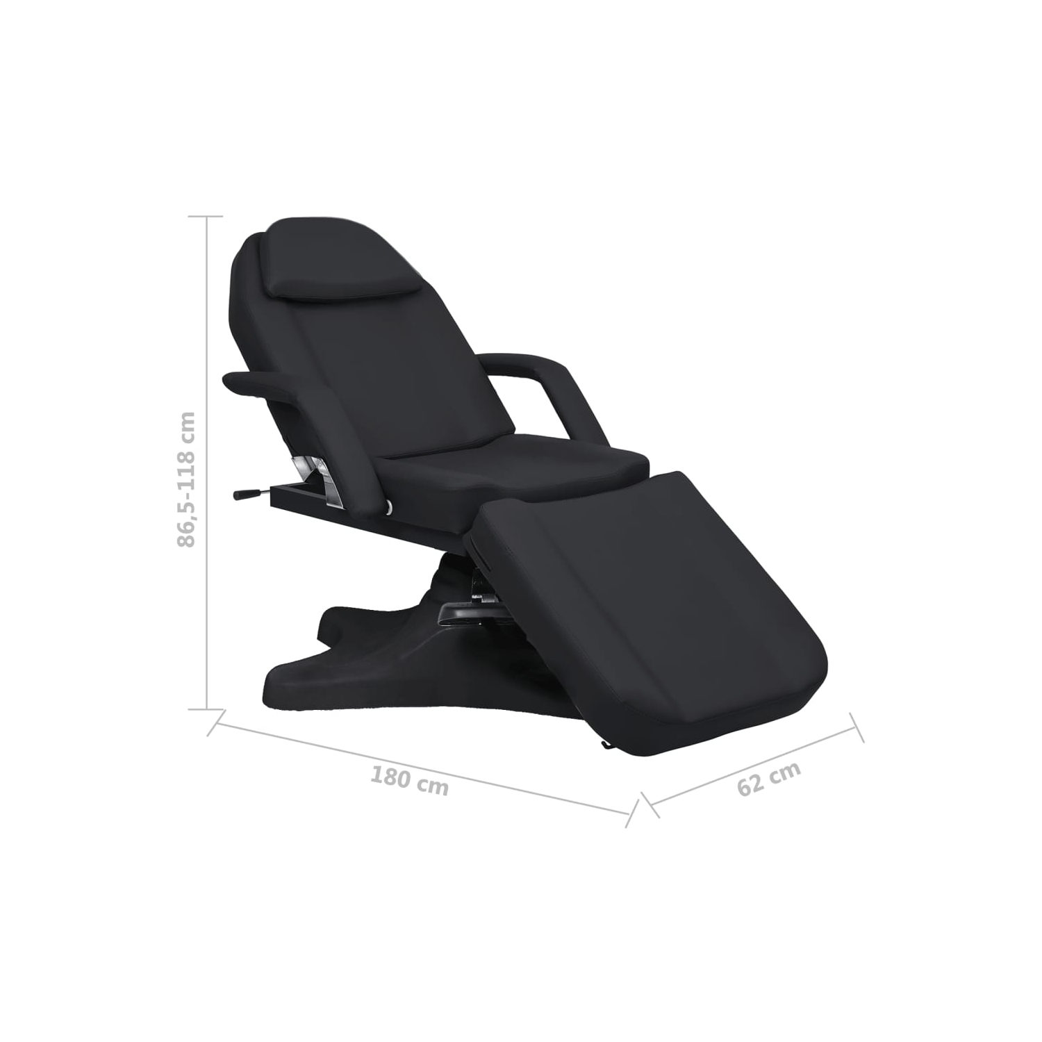 vidaXL Massage Table Black 180x62x(86.5-118) cm