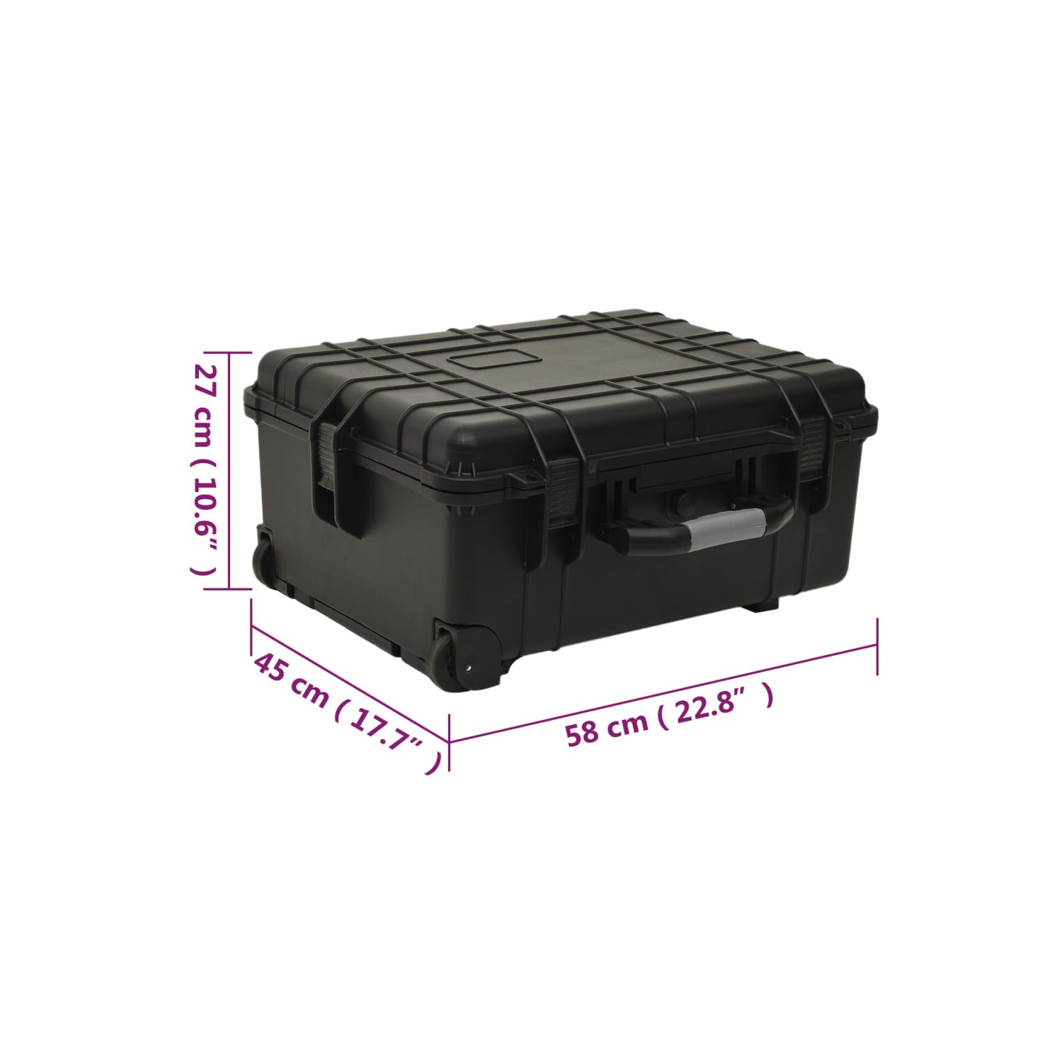 vidaXL Wheeled Flight Case Black 58x45x27 cm PP