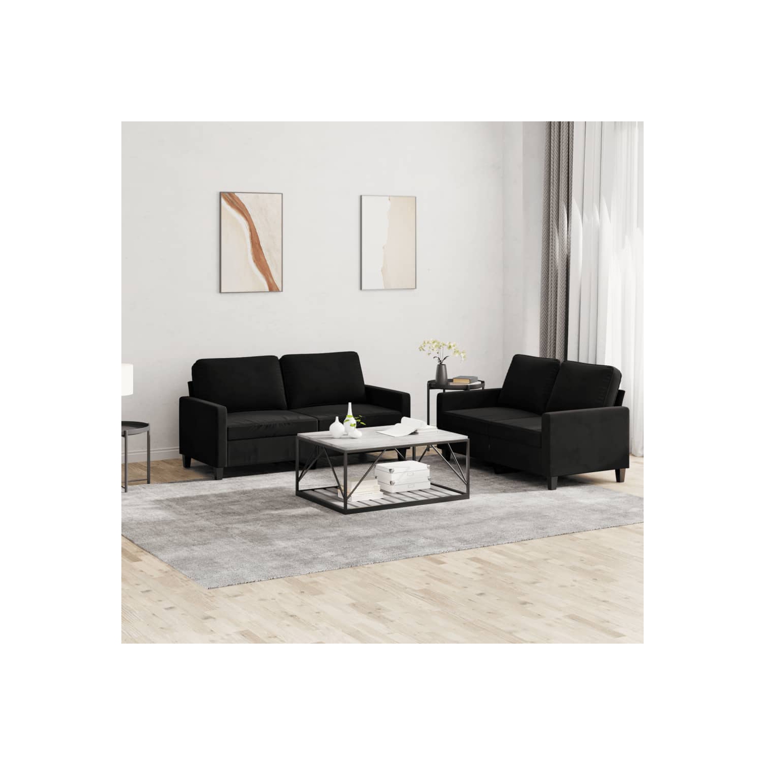 vidaXL 2 Piece Sofa Set with Cushions Black Velvet