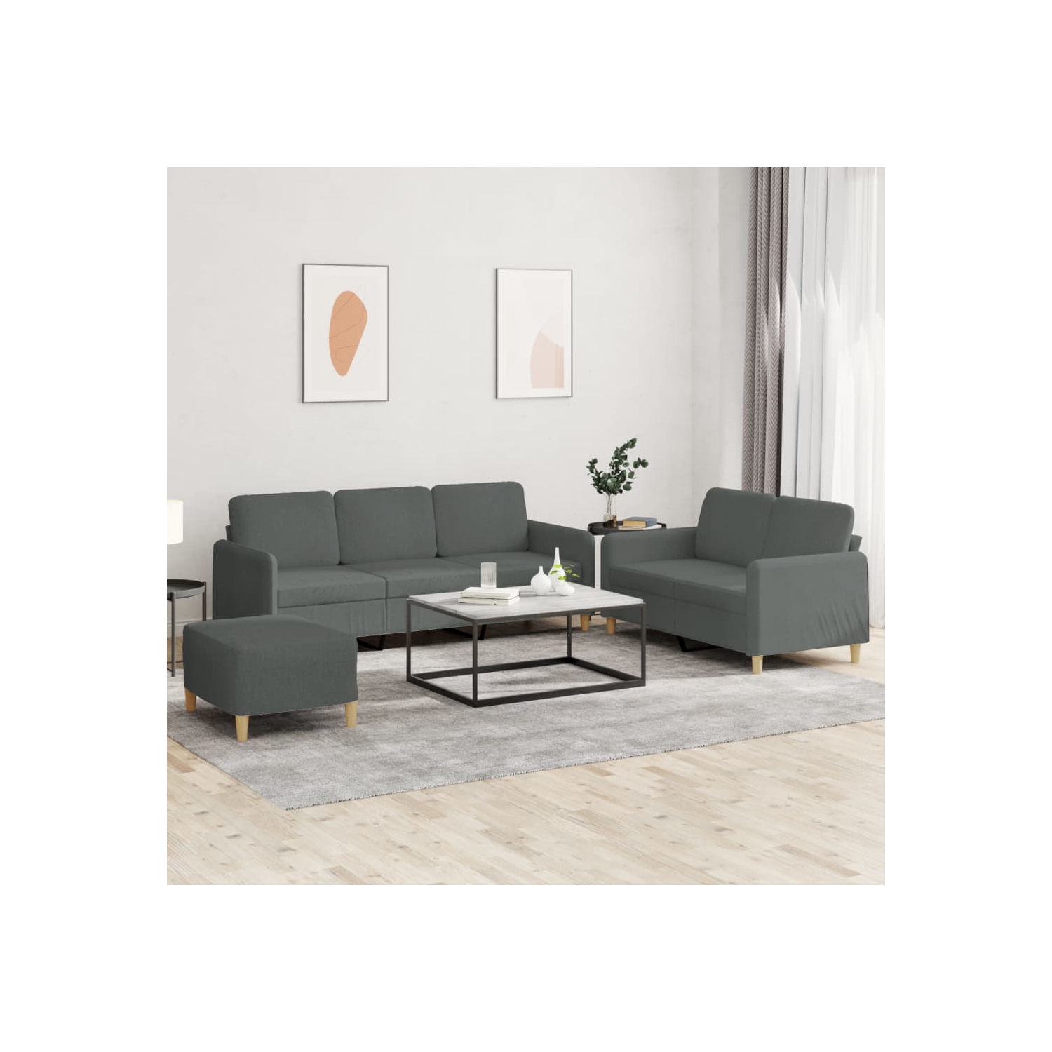 vidaXL 3 Piece Sofa Set with Cushions Dark Grey Fabric