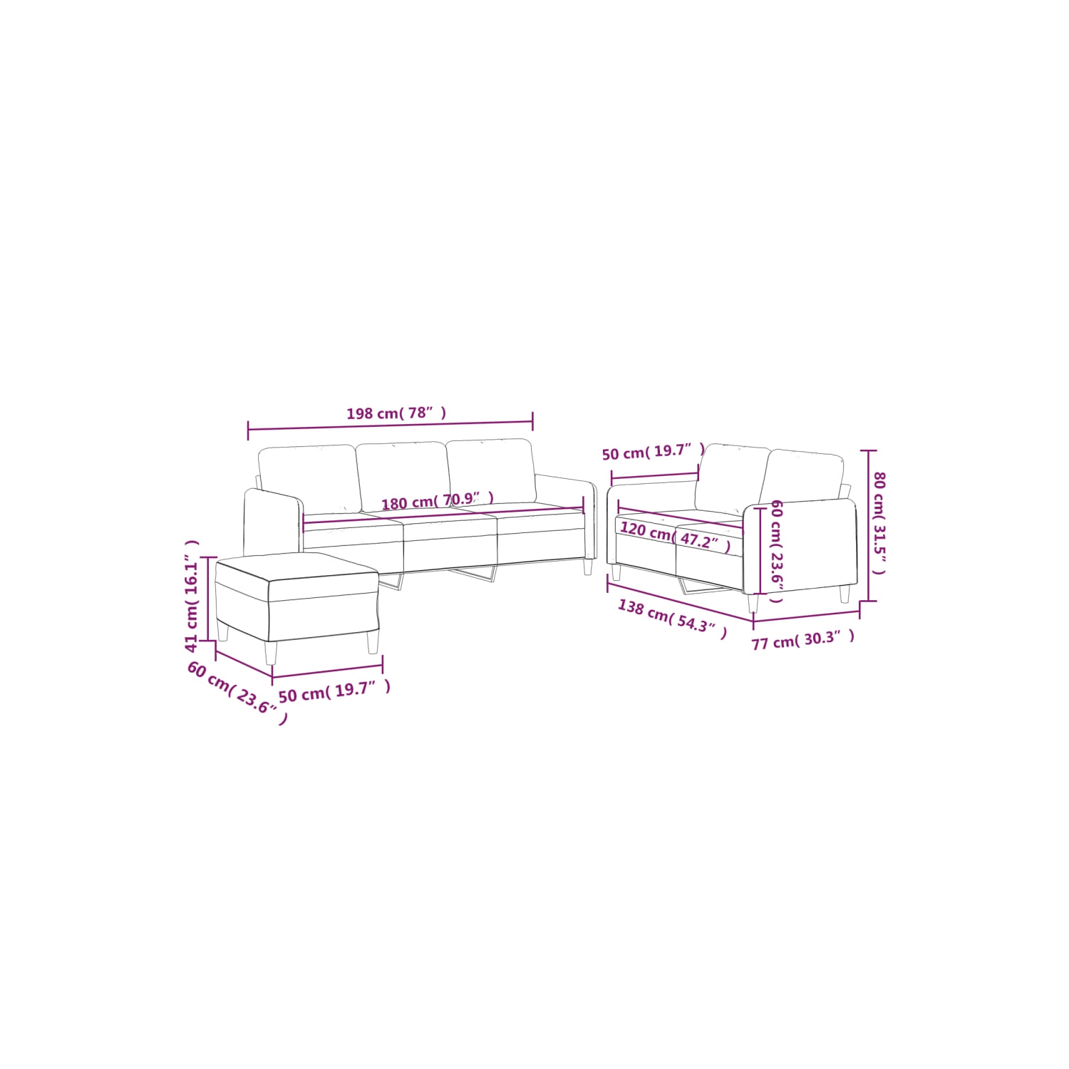 vidaXL 3 Piece Sofa Set with Cushions Dark Grey Fabric