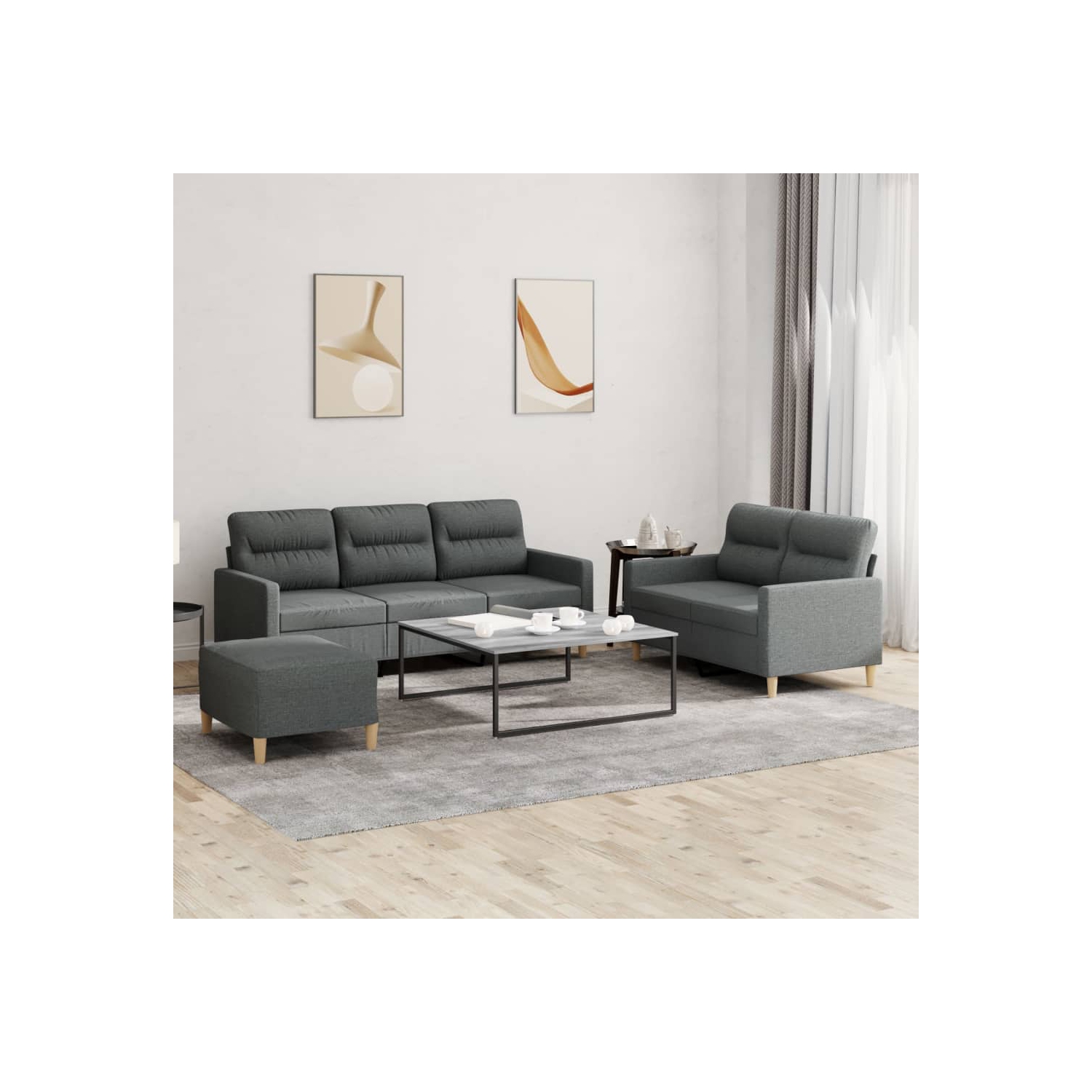 vidaXL 3 Piece Sofa Set with Cushions Dark Grey Fabric