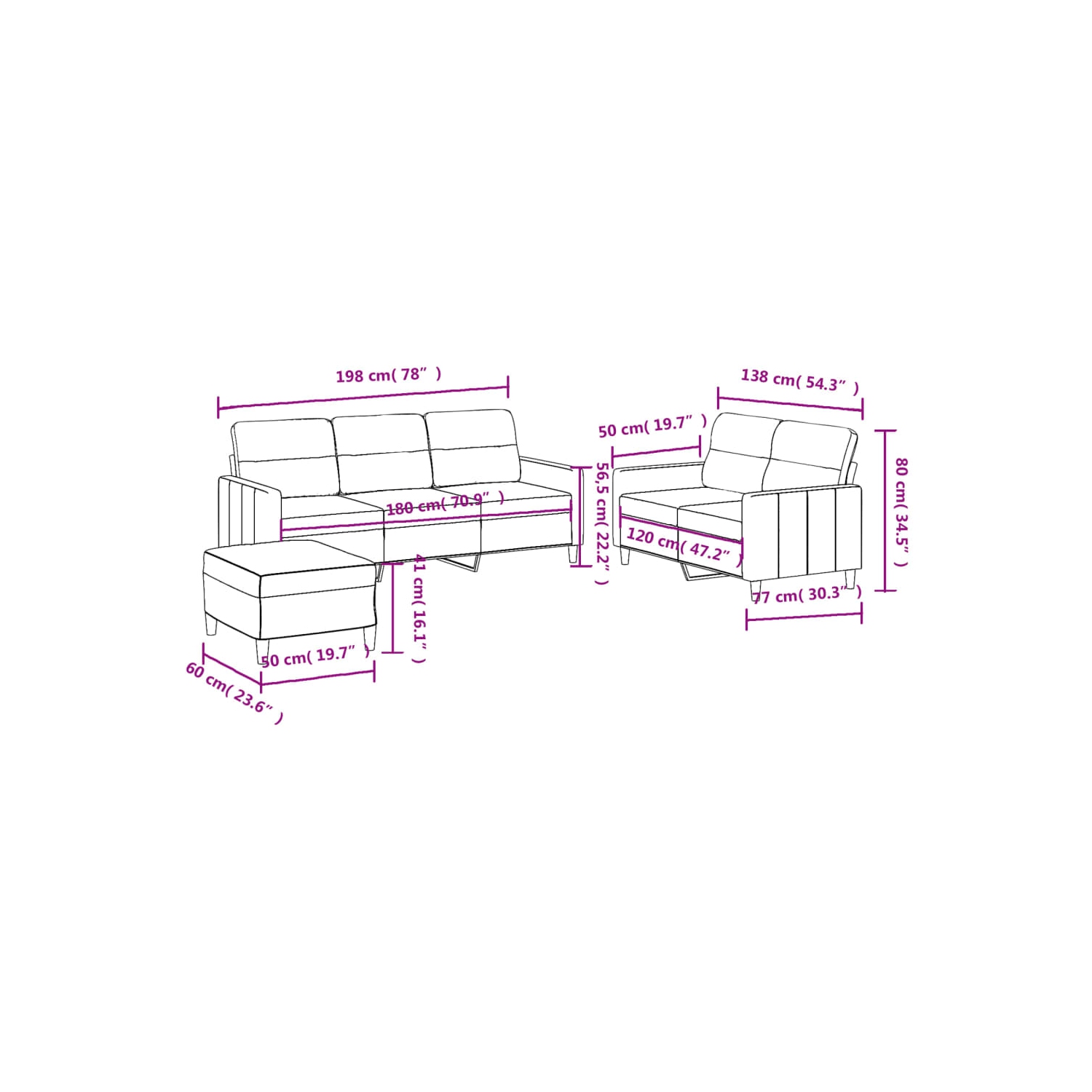 vidaXL 3 Piece Sofa Set with Cushions Dark Grey Fabric