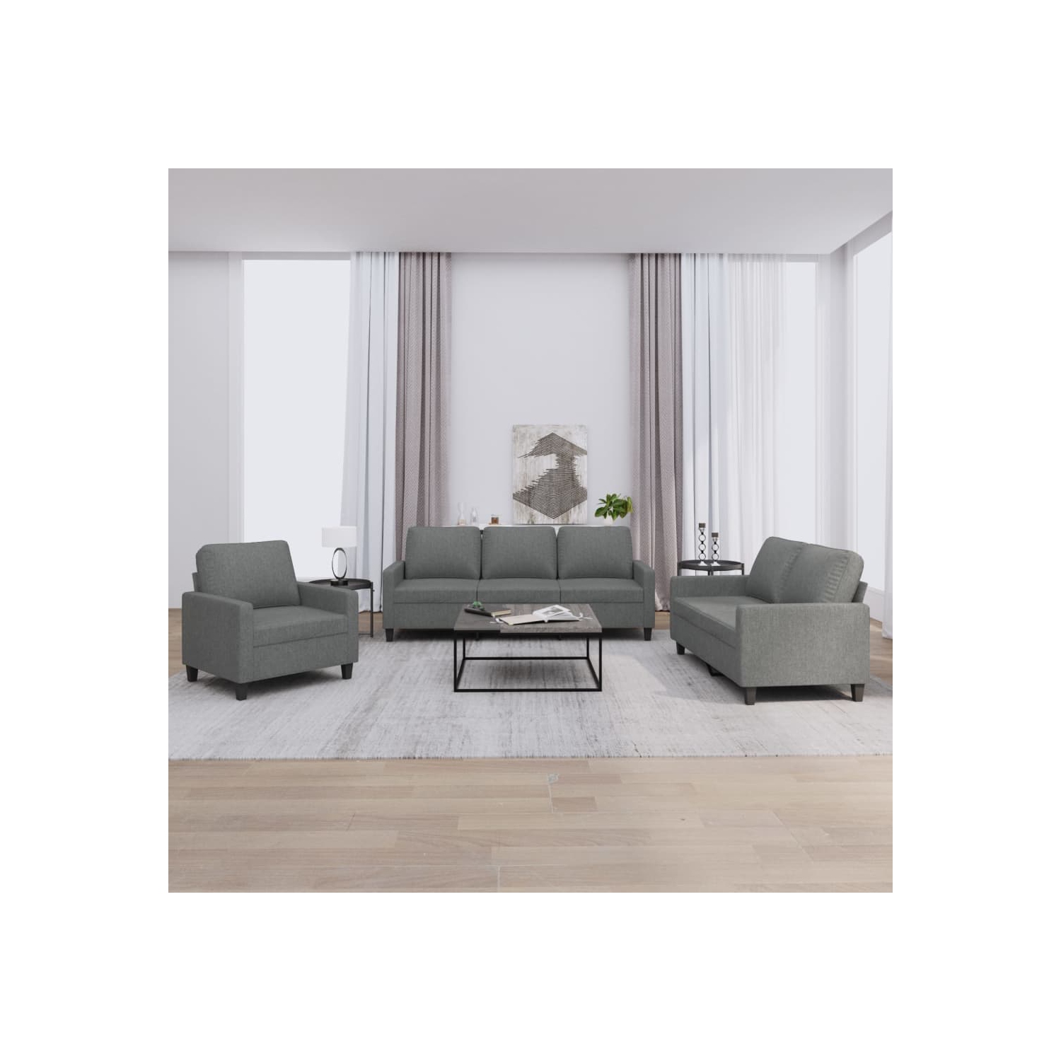 vidaXL 3 Piece Sofa Set with Cushions Dark Grey Fabric