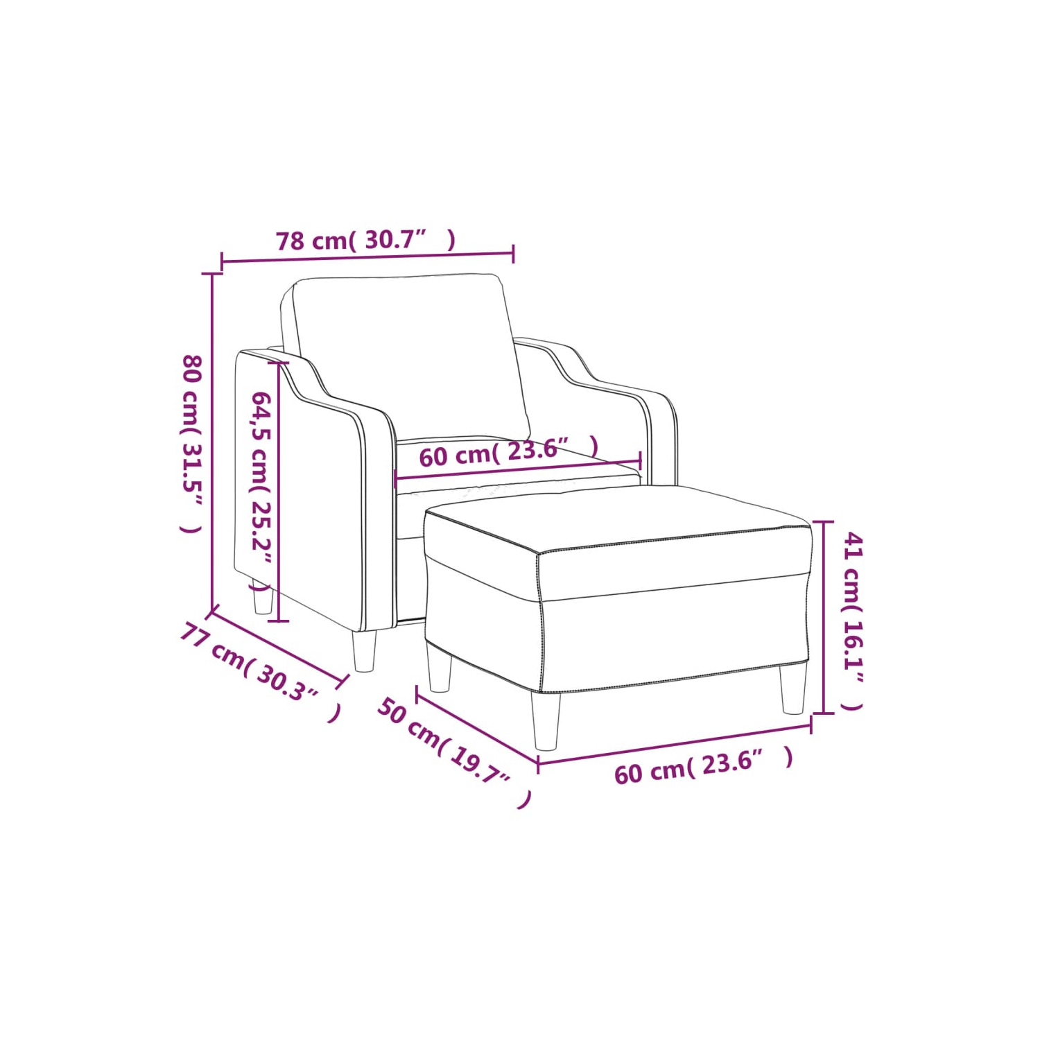 vidaXL Sofa Chair with Footstool Dark Grey 60 cm Fabric