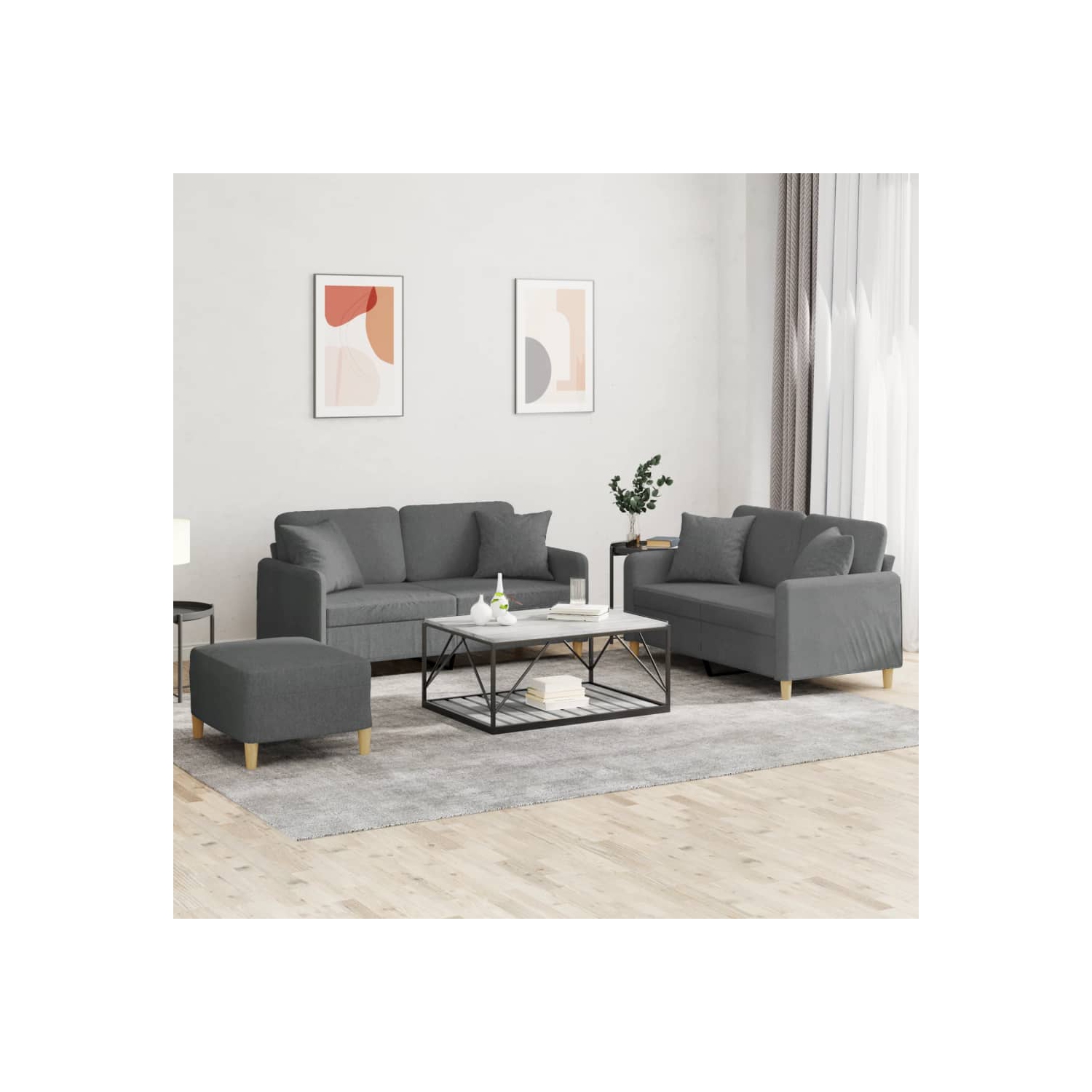 vidaXL 3 Piece Sofa Set with Pillows Dark Grey Fabric
