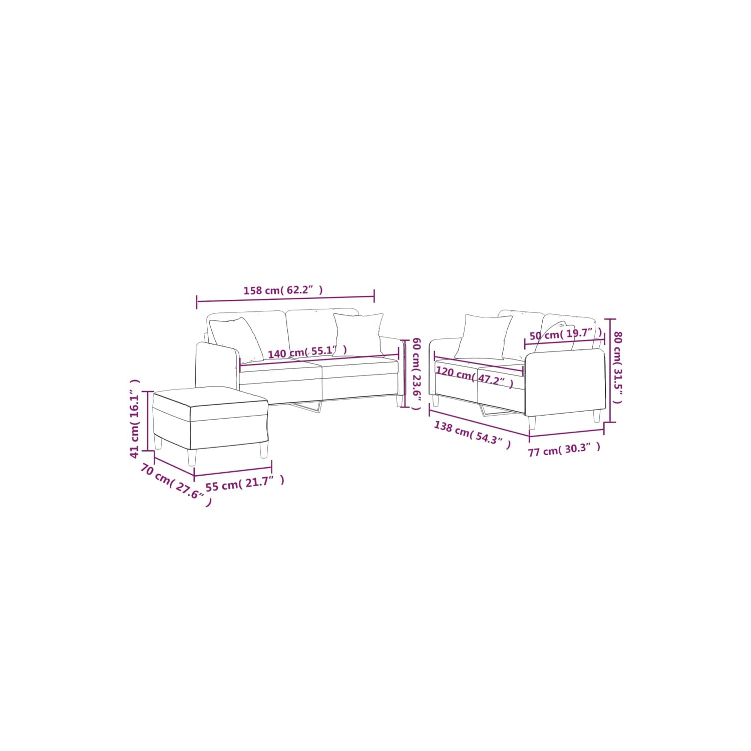 vidaXL 3 Piece Sofa Set with Pillows Dark Grey Fabric