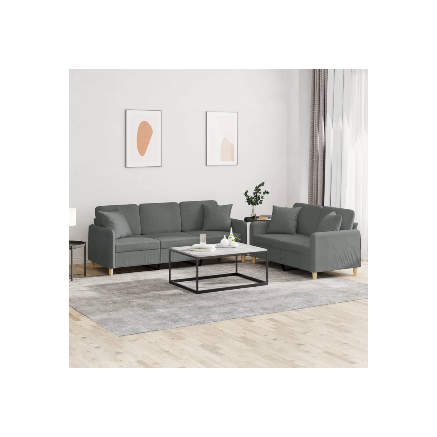 vidaXL 2 Piece Sofa Set with Pillows Dark Grey Fabric