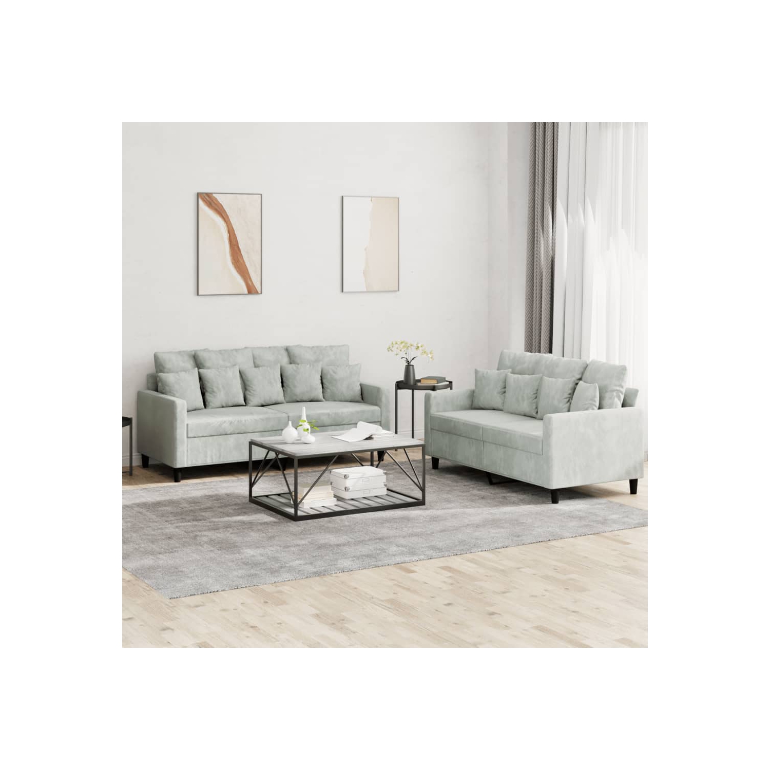 vidaXL 2 Piece Sofa Set with Cushions Light Grey Velvet