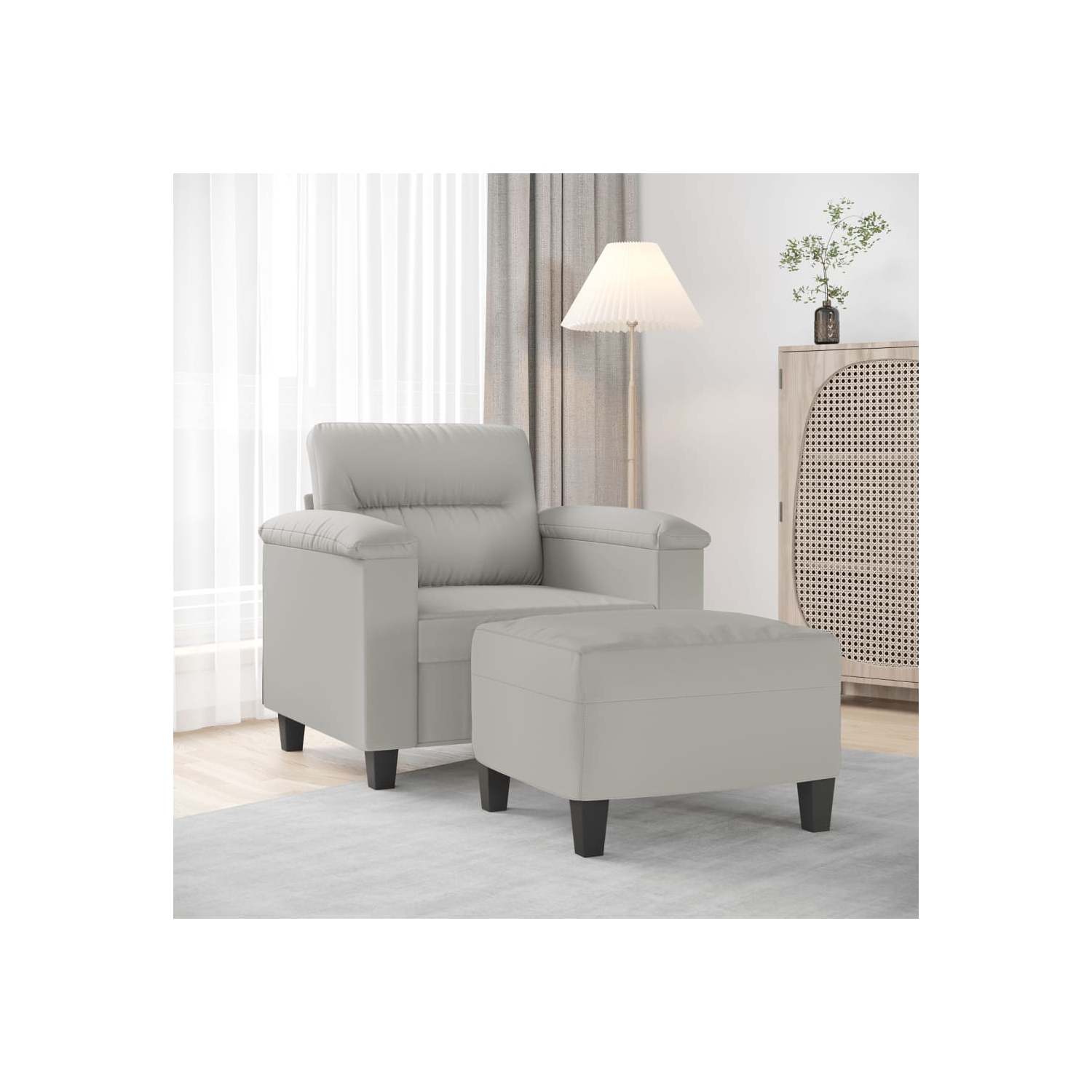 vidaXL Sofa Chair with Footstool Light Grey 60 cm Microfibre Fabric