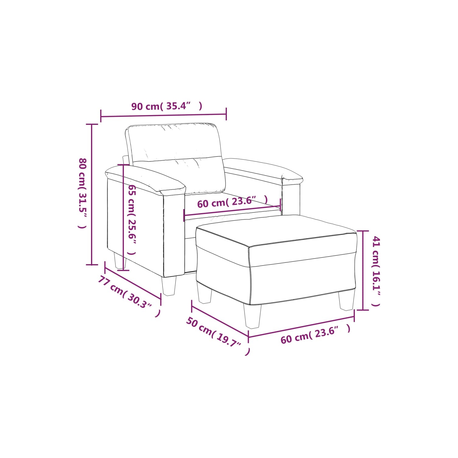 vidaXL Sofa Chair with Footstool Light Grey 60 cm Microfibre Fabric