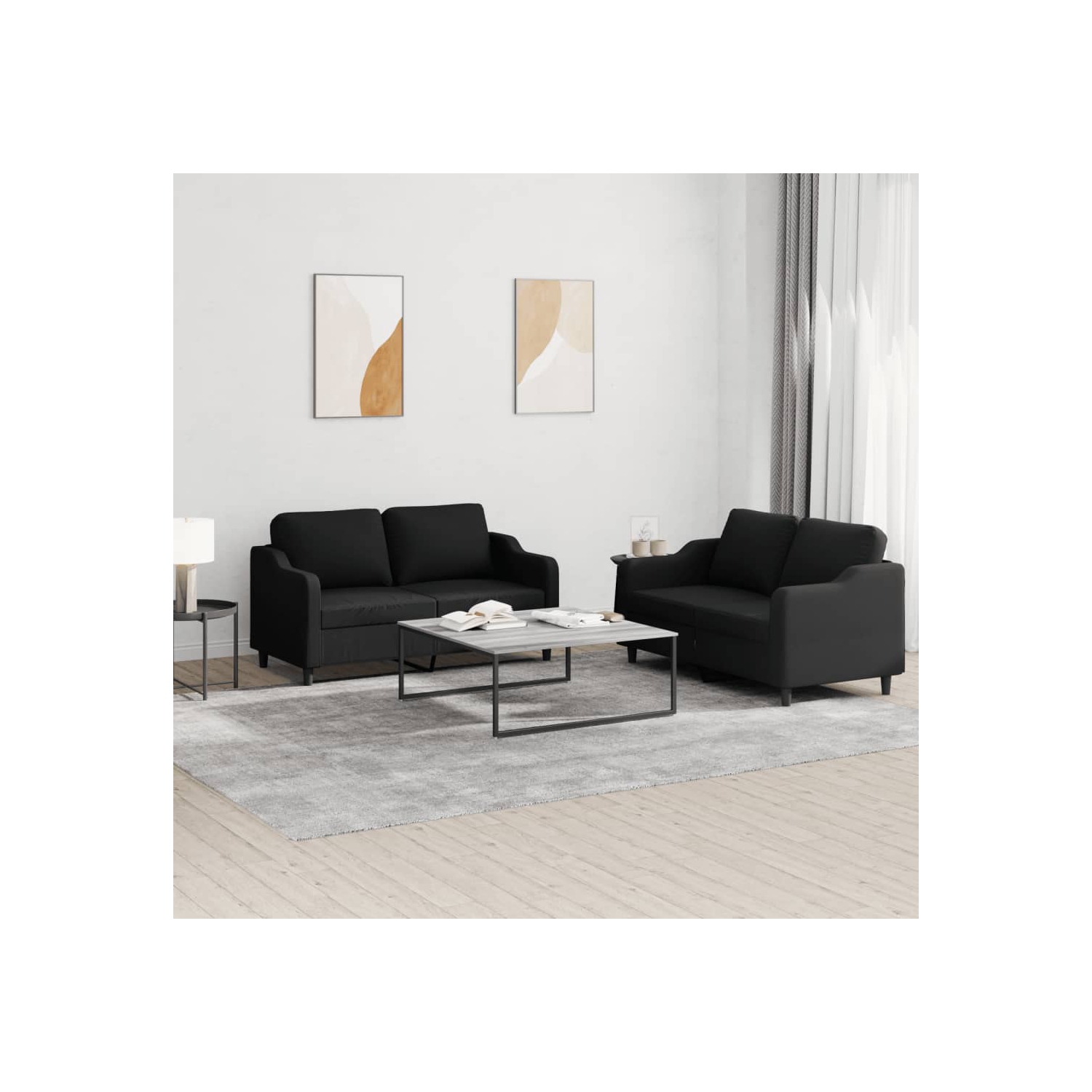 vidaXL 2 Piece Sofa Set with Cushions Black Fabric