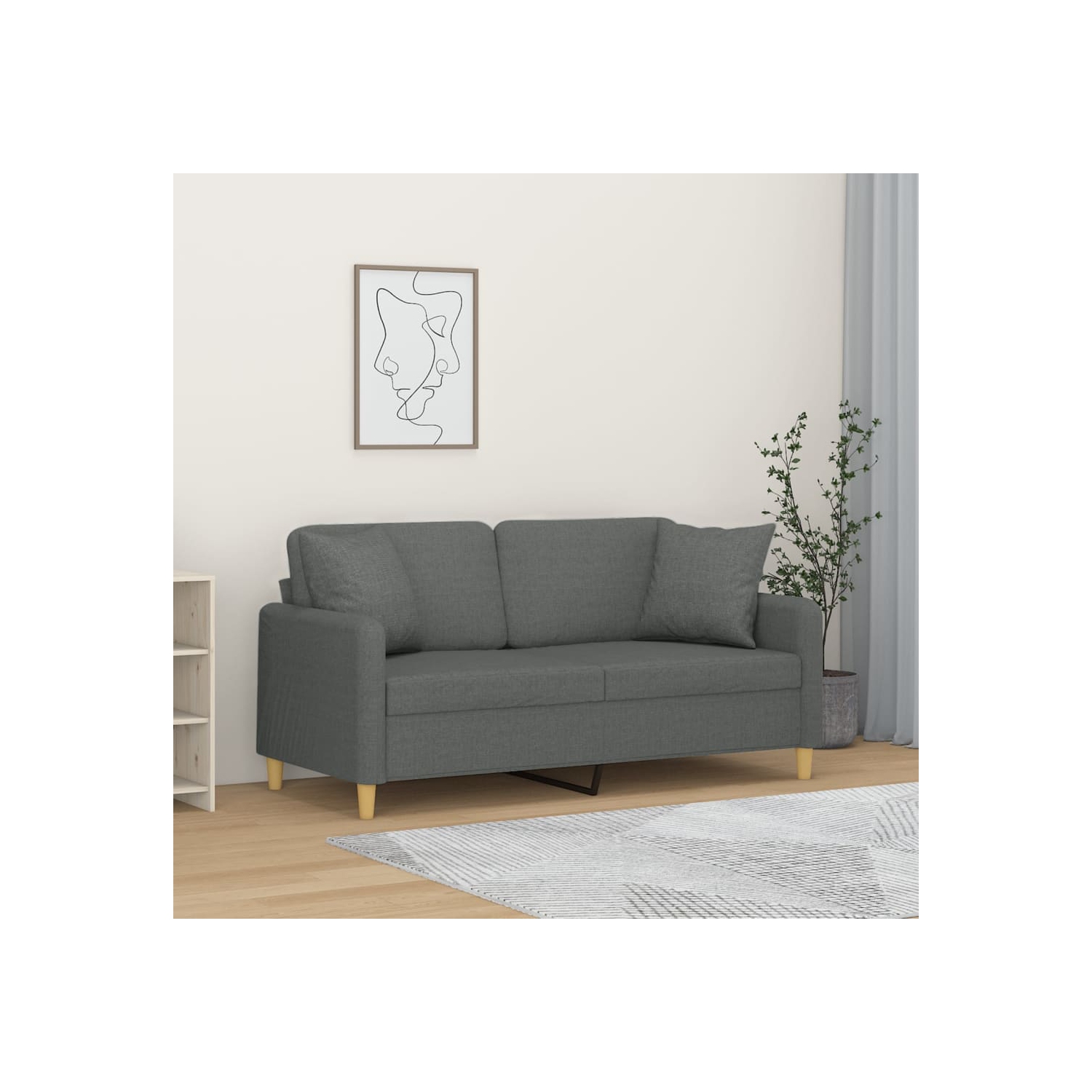 vidaXL 2-Seater Sofa with Throw Pillows Dark Grey 140 cm Fabric